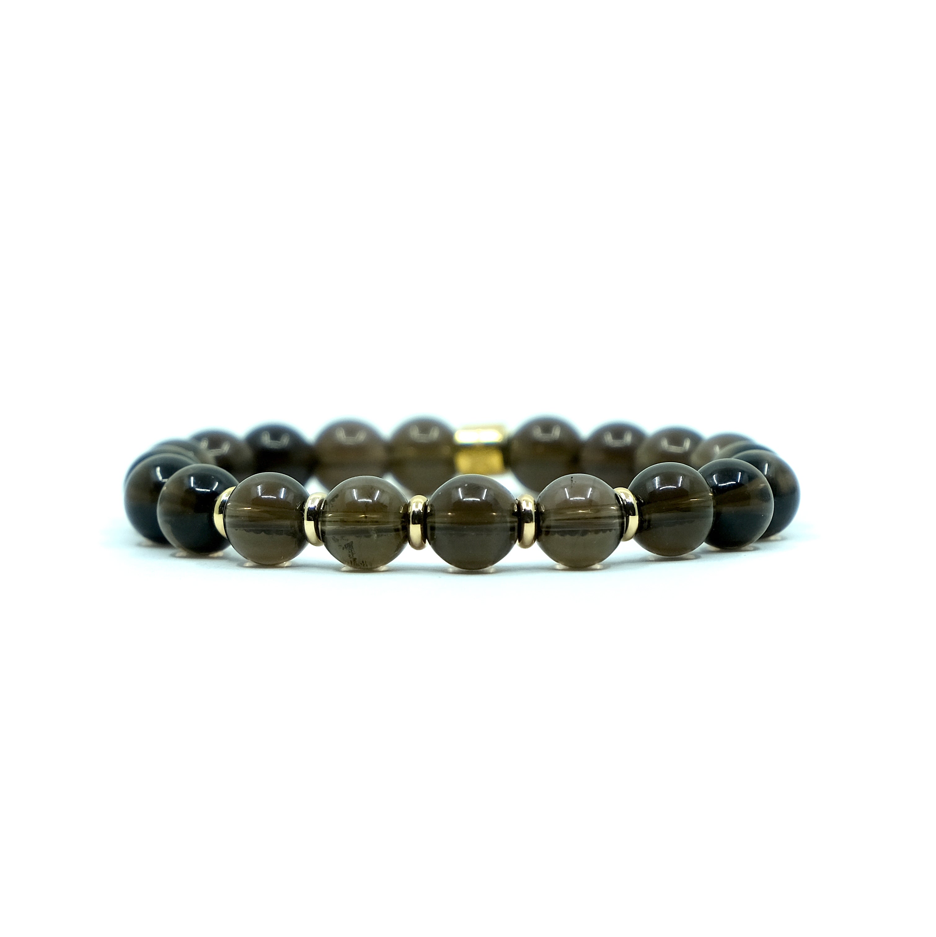 8MM Smoky Quartz gemstone bracelet with 18ct gold plated accessories