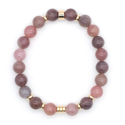 Lavender Rose Quartz gemstone bracelet with Gold accessories from above