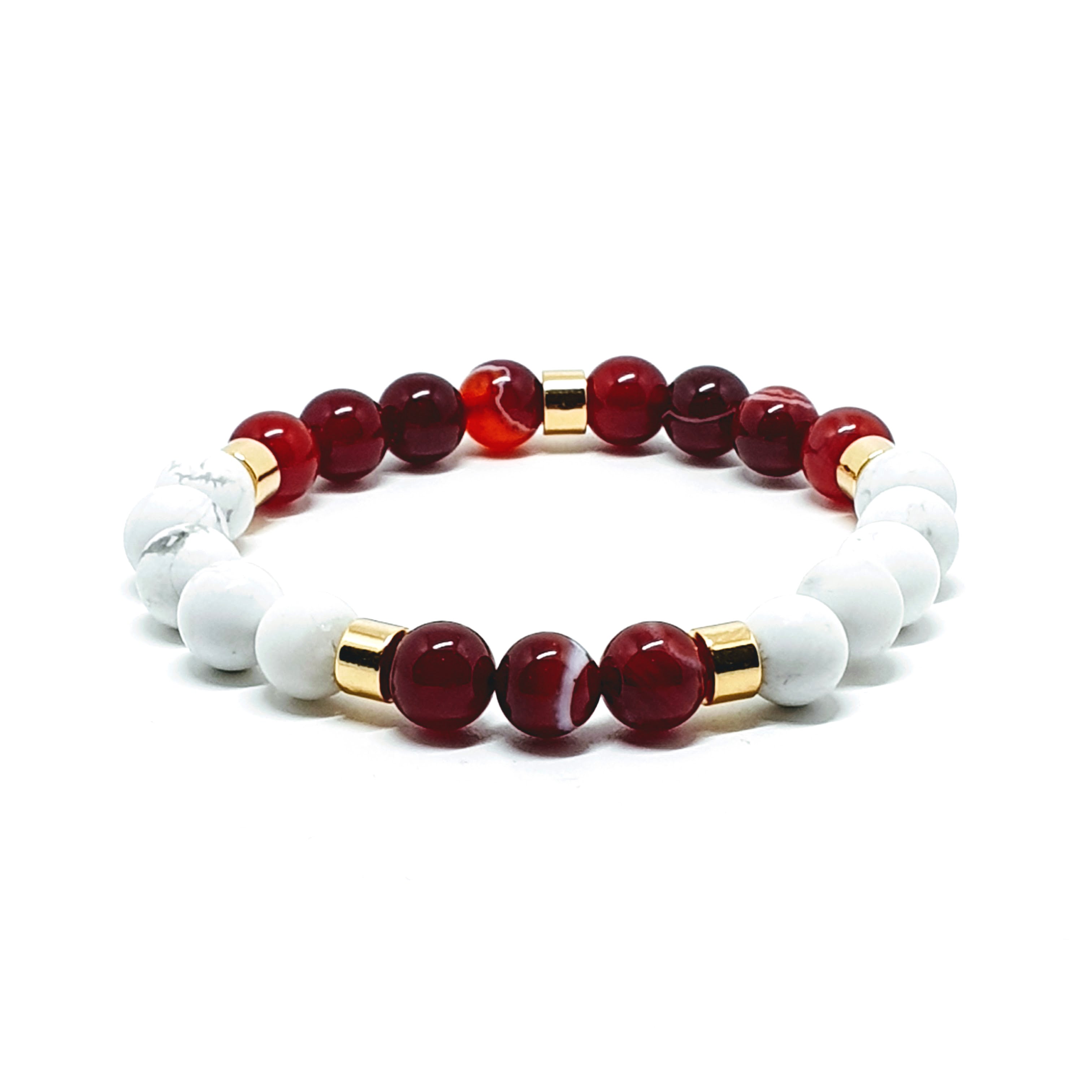 Red Agate and Howlite gemstone bracelet with 18ct gold plated accessories
