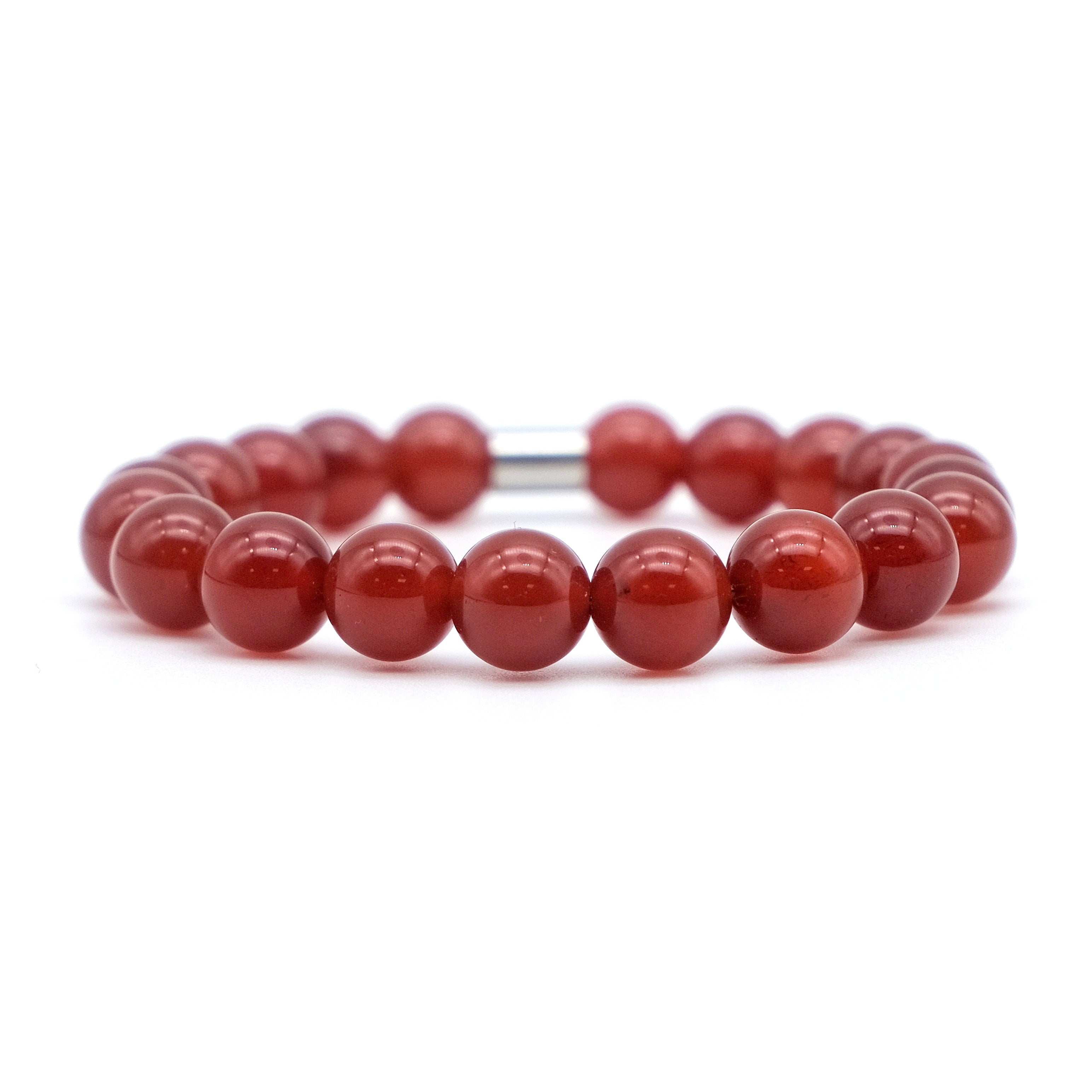 A carnelian gemstone bracelet in 10mm beads with stainless steel accessory