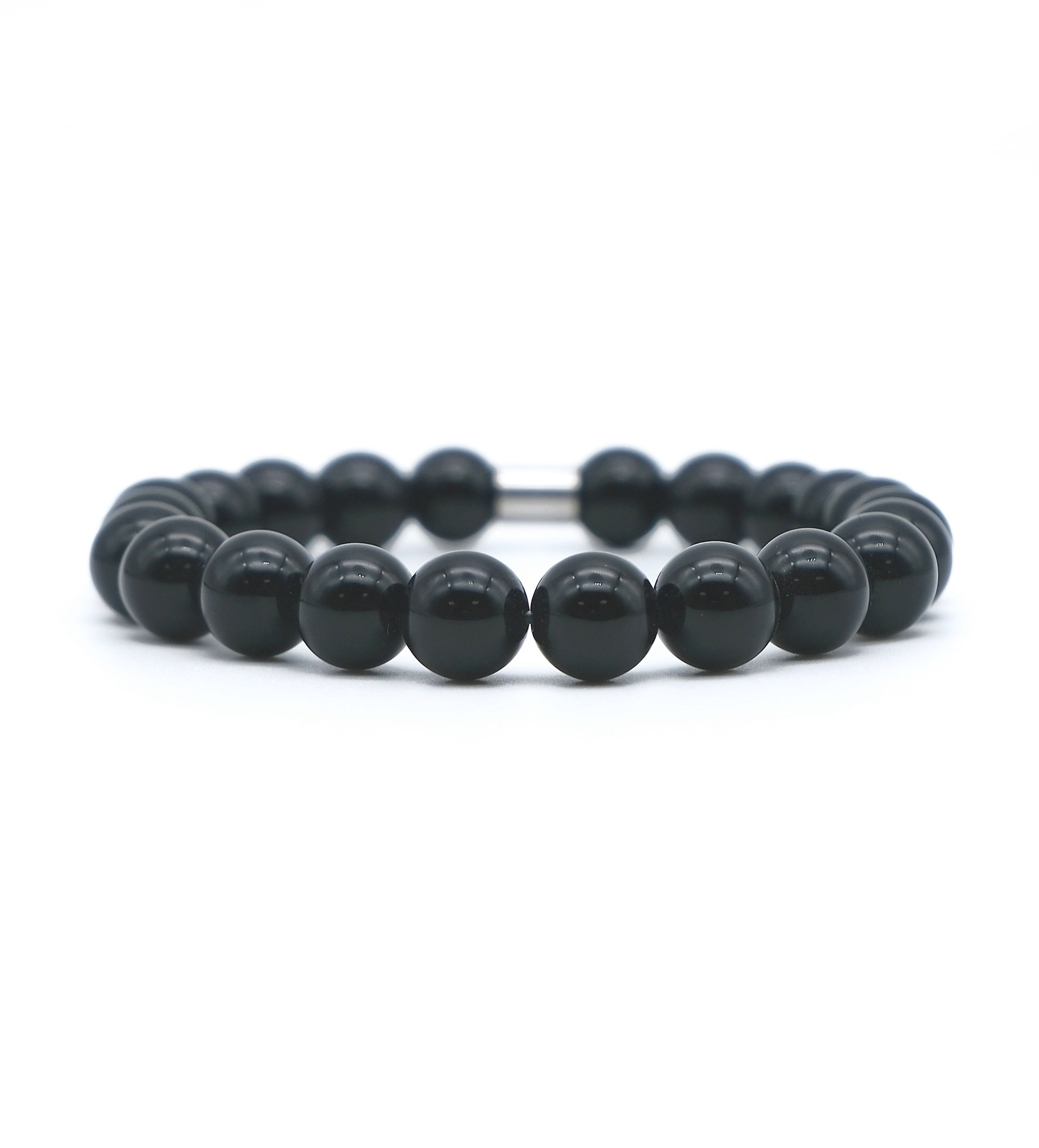 onyx gemstone bracelet in 10mm beads with stainless steel accessory