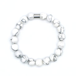 howlite gemstone bracelet in 10mm beads with stainless steel accessory from above