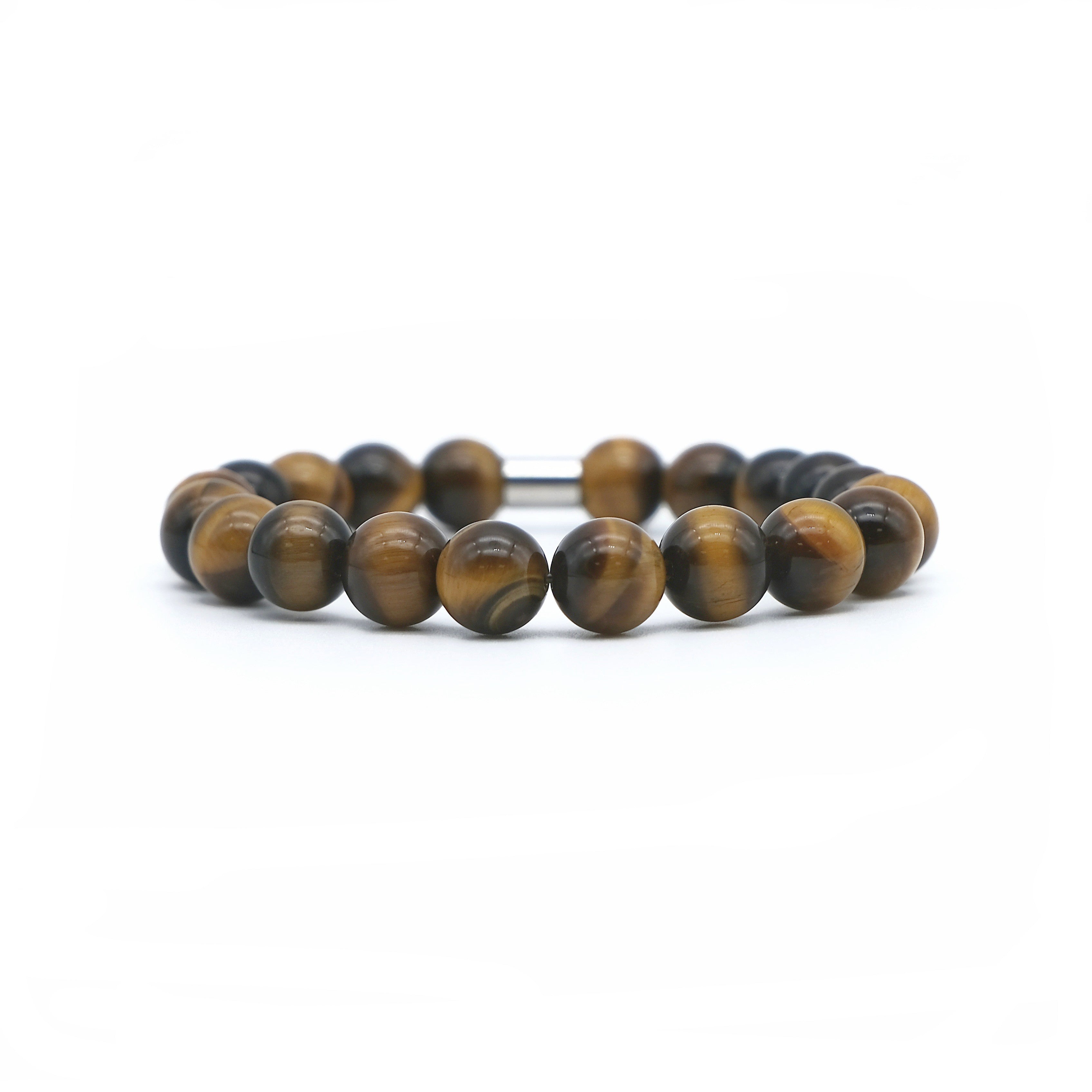 tiger eye gemstone bracelet in 10mm beads with stainless steel column bead
