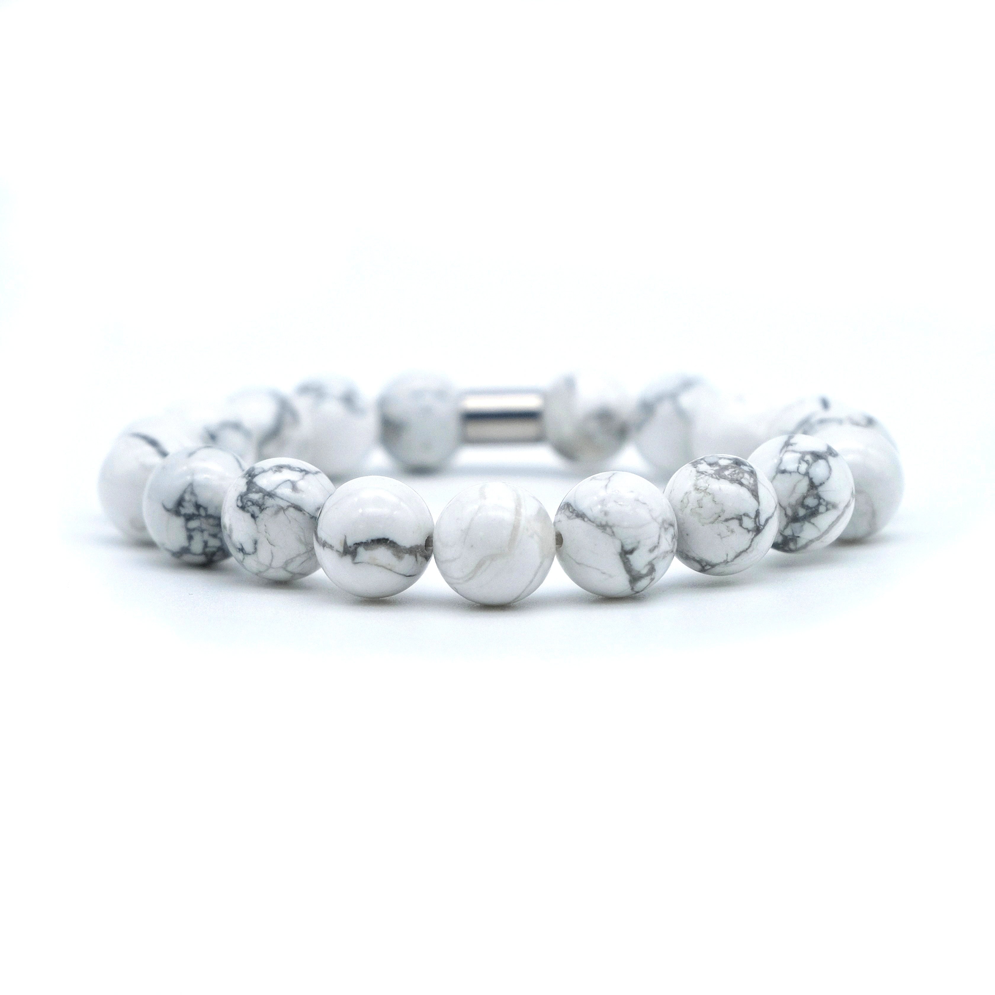 howlite gemstone bracelet in 10mm beads with stainless steel accessory