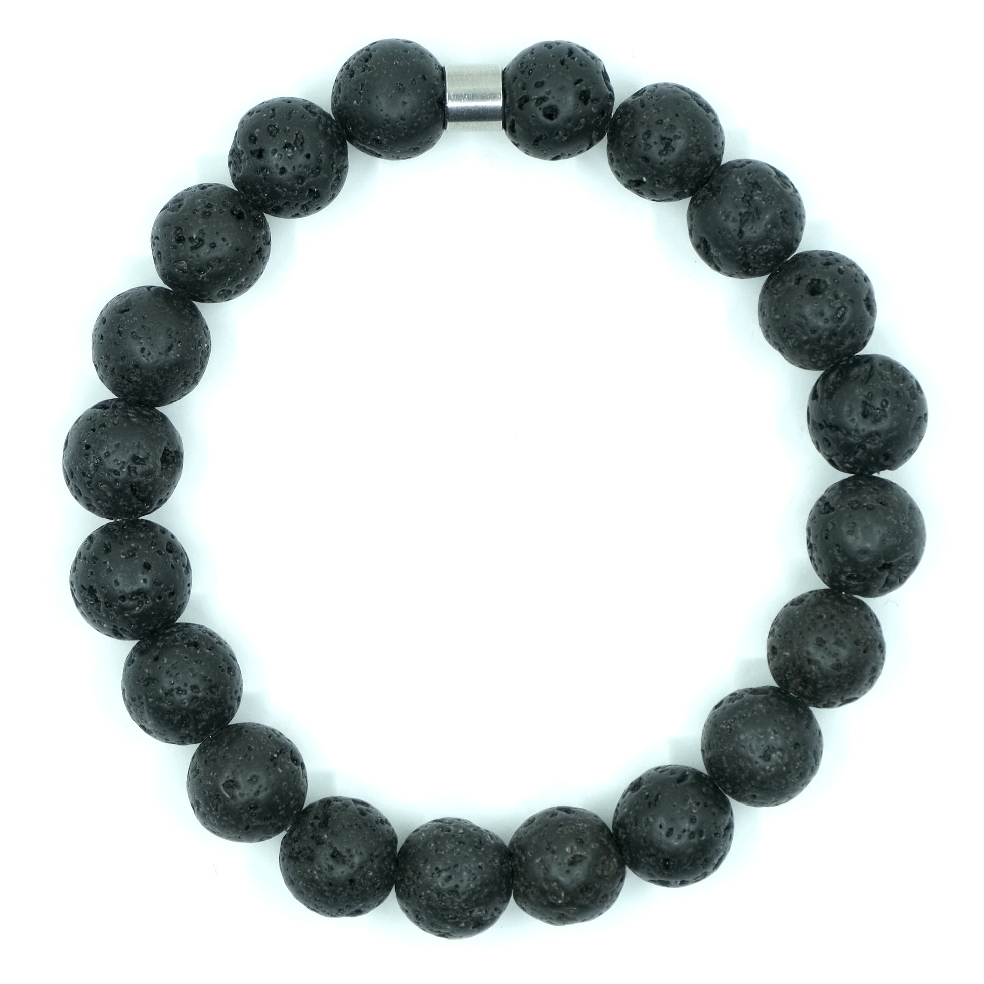 A 10mm lava stone bracelet with steel accessory from above