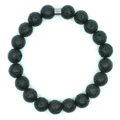 A 10mm lava stone bracelet with steel accessory from above