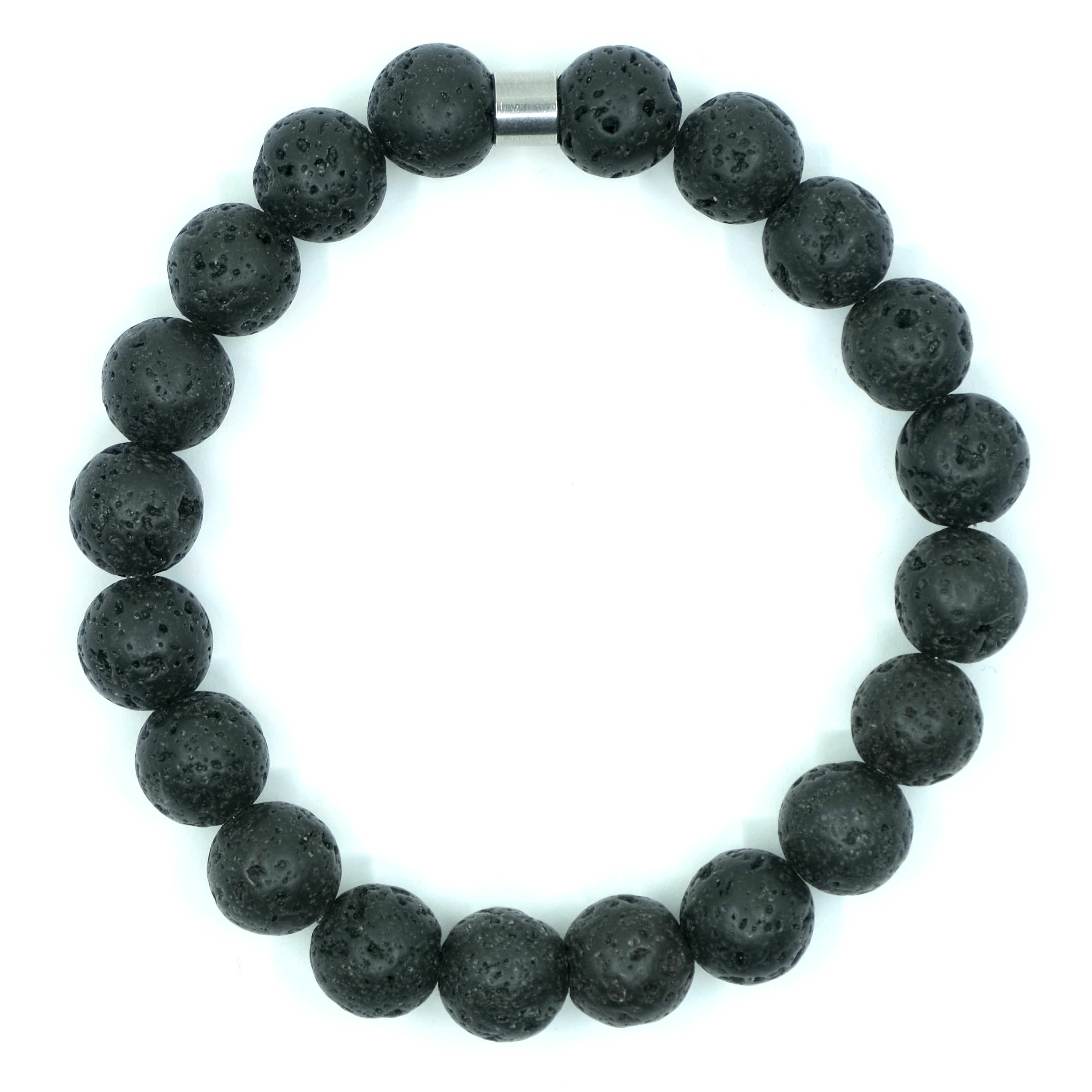 A 10mm lava stone bracelet with steel accessory from above