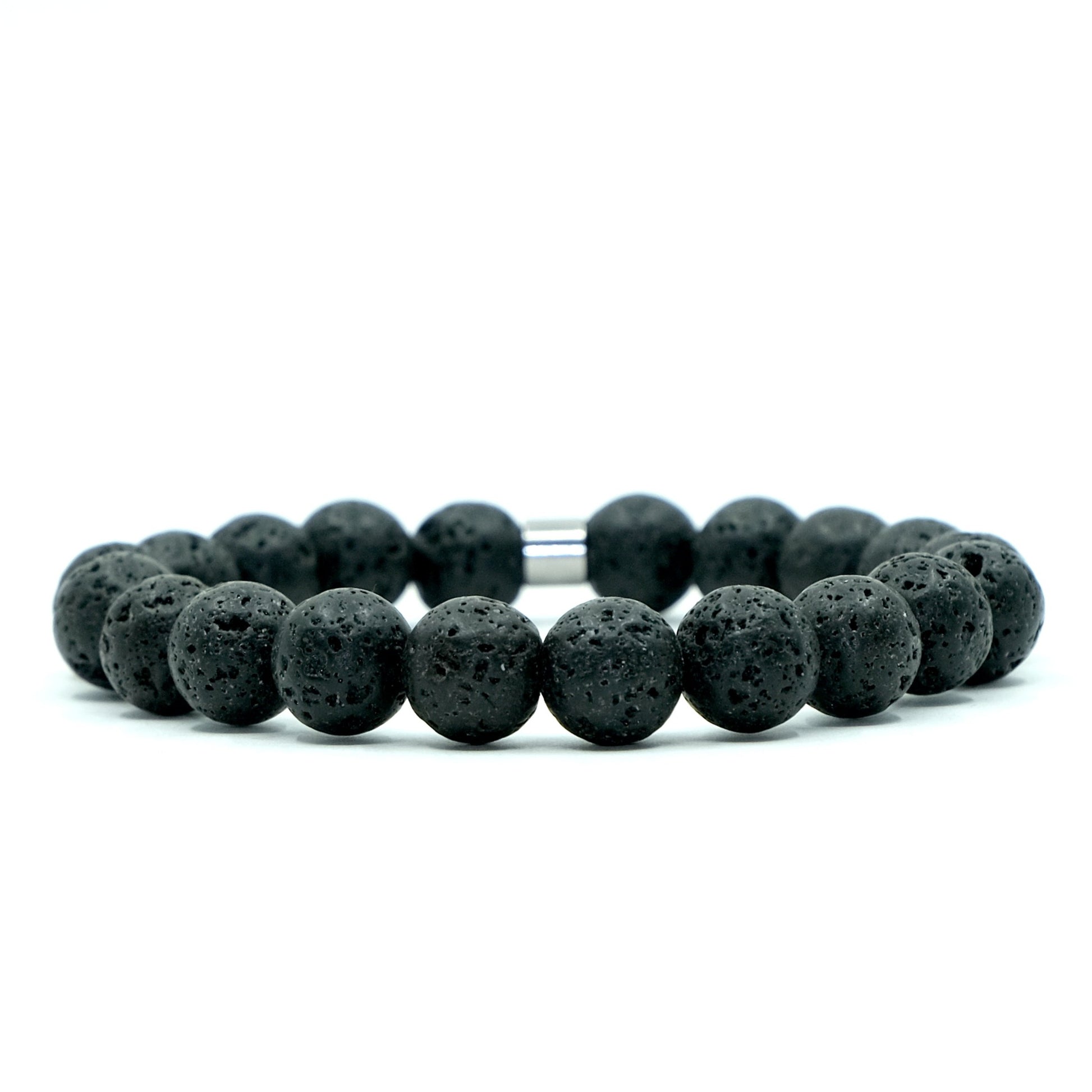 A 10mm lava stone bracelet with steel accessory