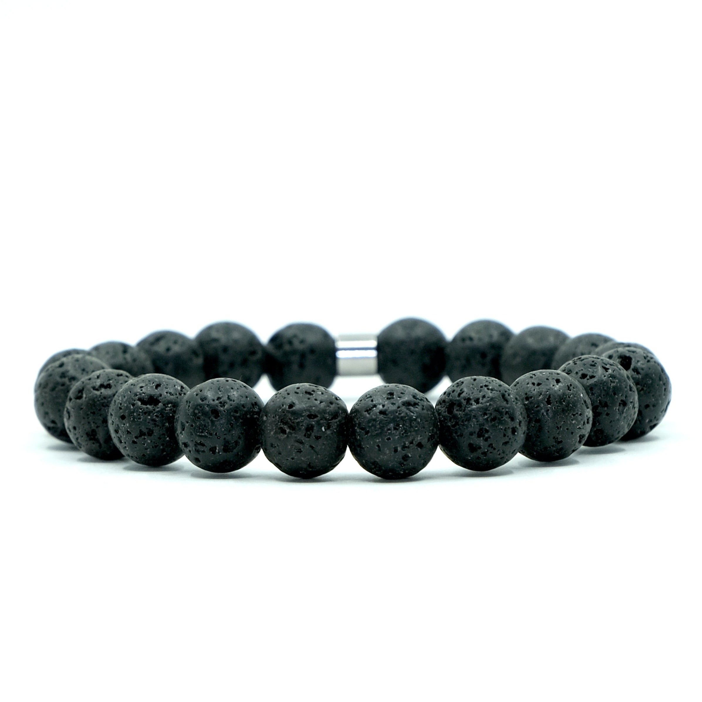 A 10mm lava stone bracelet with steel accessory