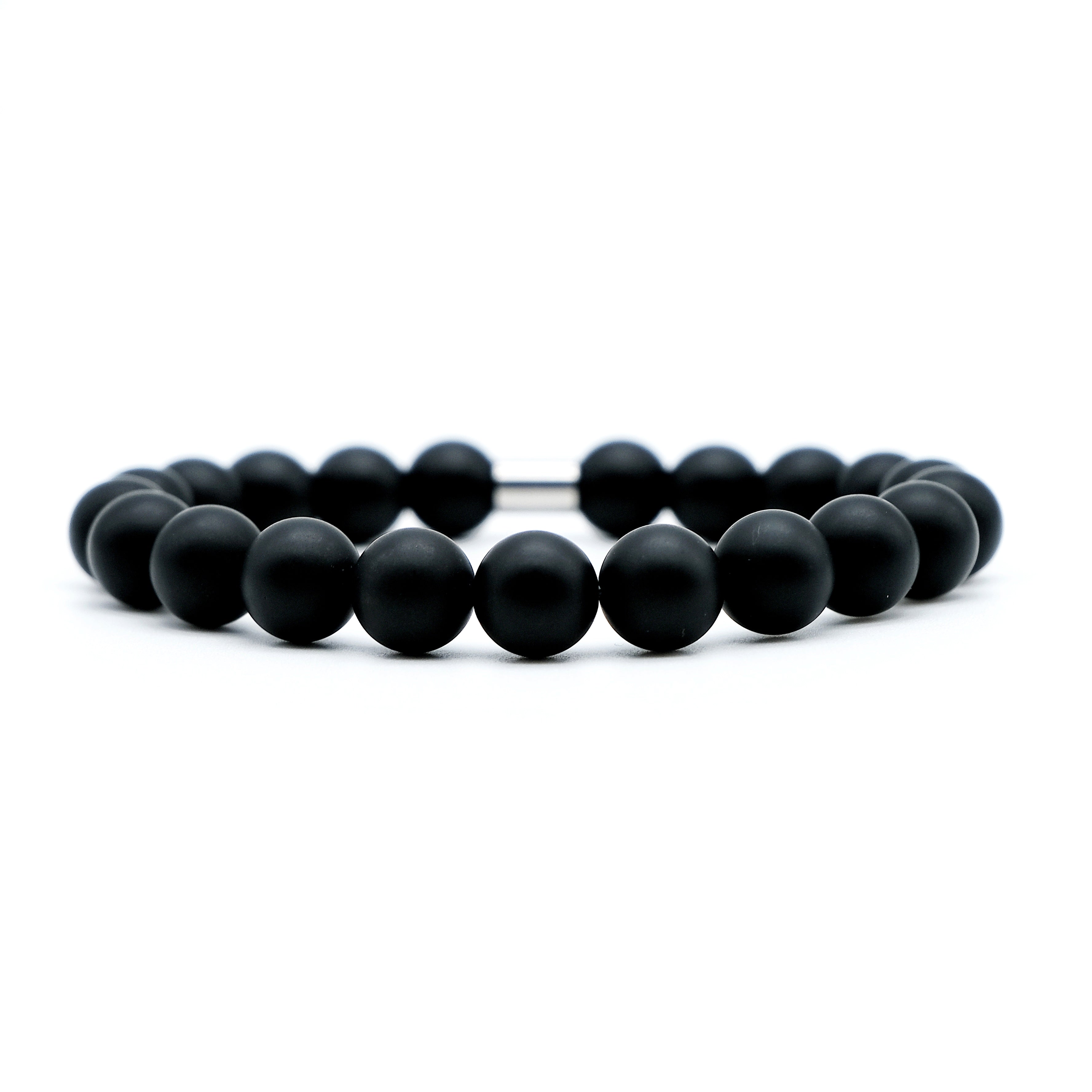 matte onyx gemstone bracelet in 10mm beads with stainless steel column bead