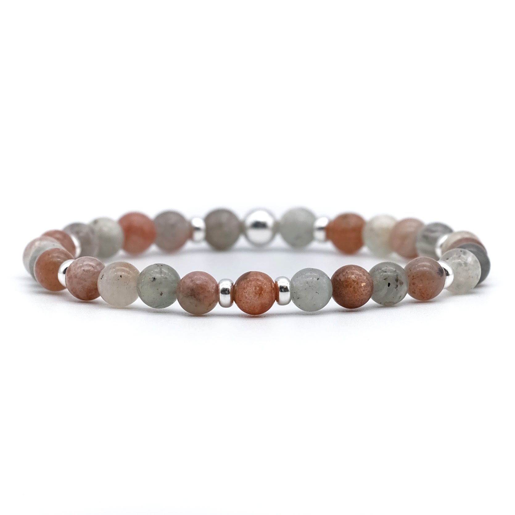 Arusha sunstone gemstone bracelet in 6mm with 925 silver accessories