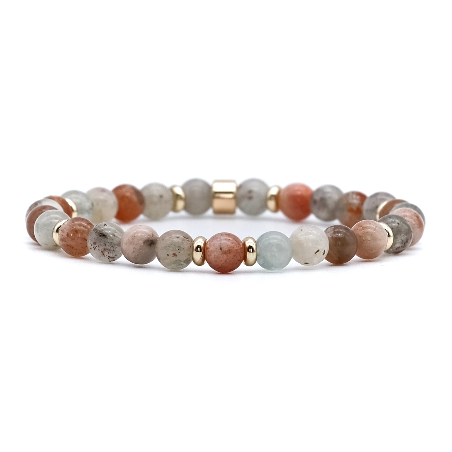 Arusha sunstone gemstone bracelet in 6mm with 18ct gold accessories