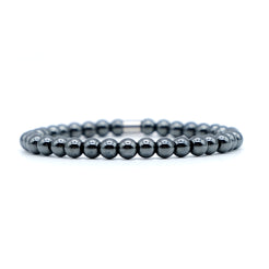 Hematite gemstone bracelet in 6mm beads with stainless steel accessory