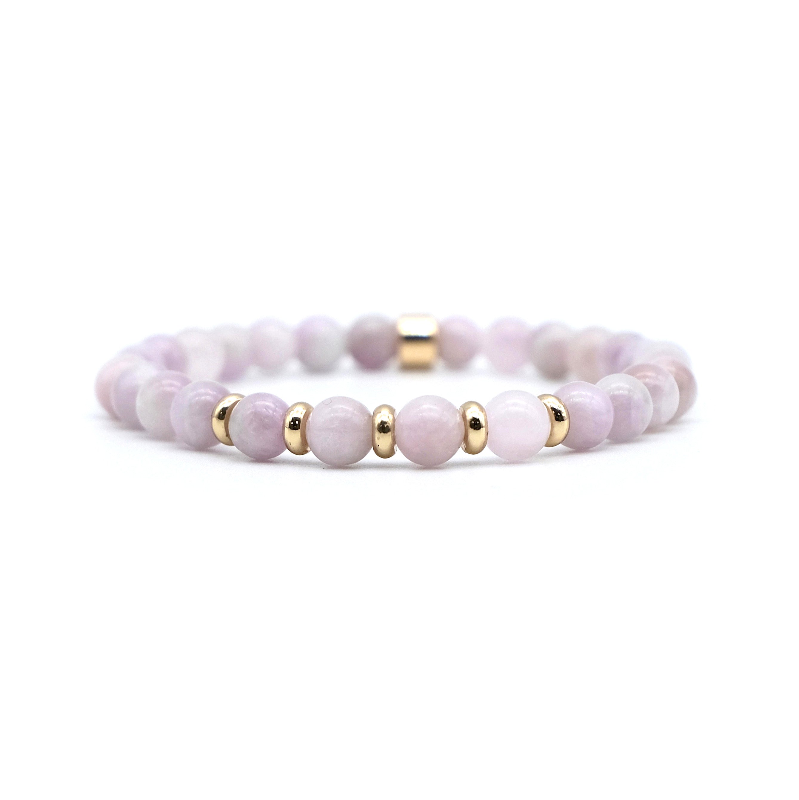 6mm Kunzite gemstone bracelet with 18ct gold plated accessories