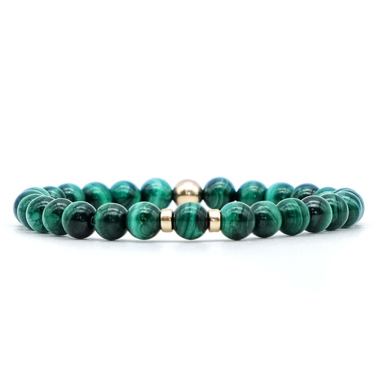 A malachite gemstone bracelet with 14ct gold filled accessories
