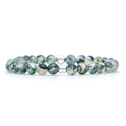 Moss agate gemstone bracelet in 6mm beads with silver accessories