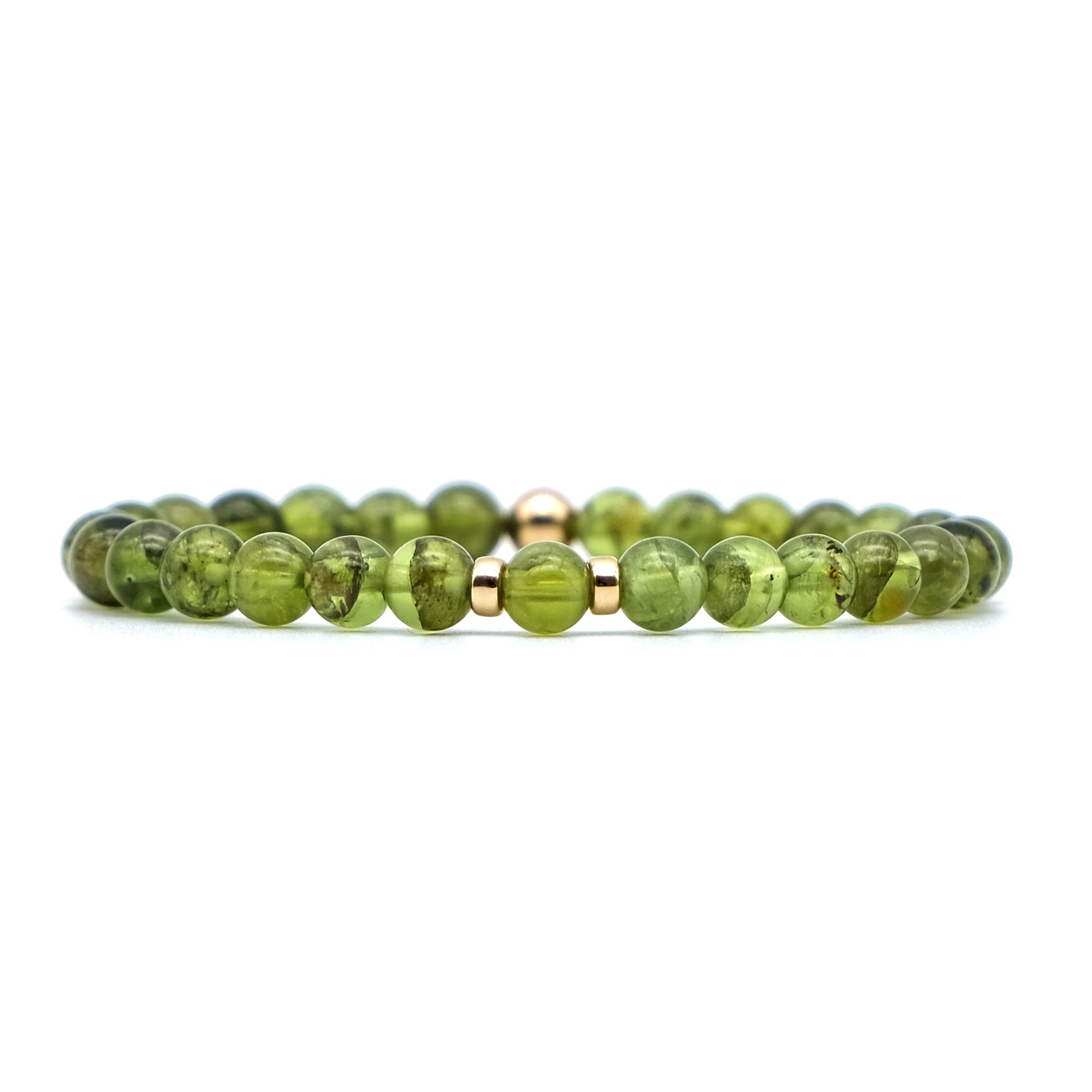 Peridot beaded gemstone healing bracelet with gold filled accessories