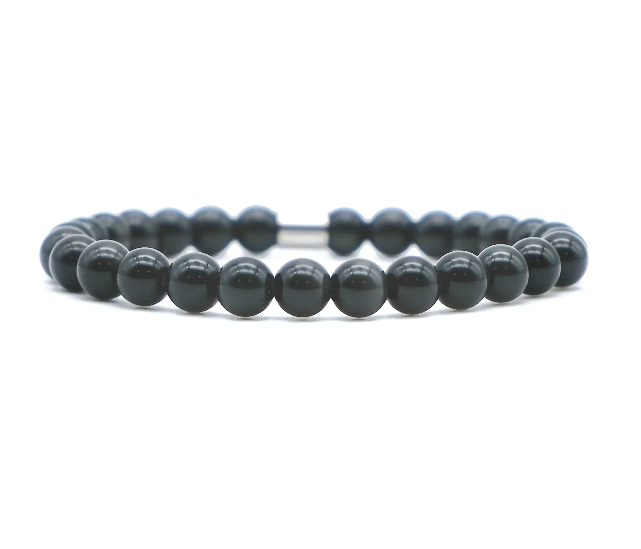 6mm Black Obsidian Bracelet with a stainless steel accessory