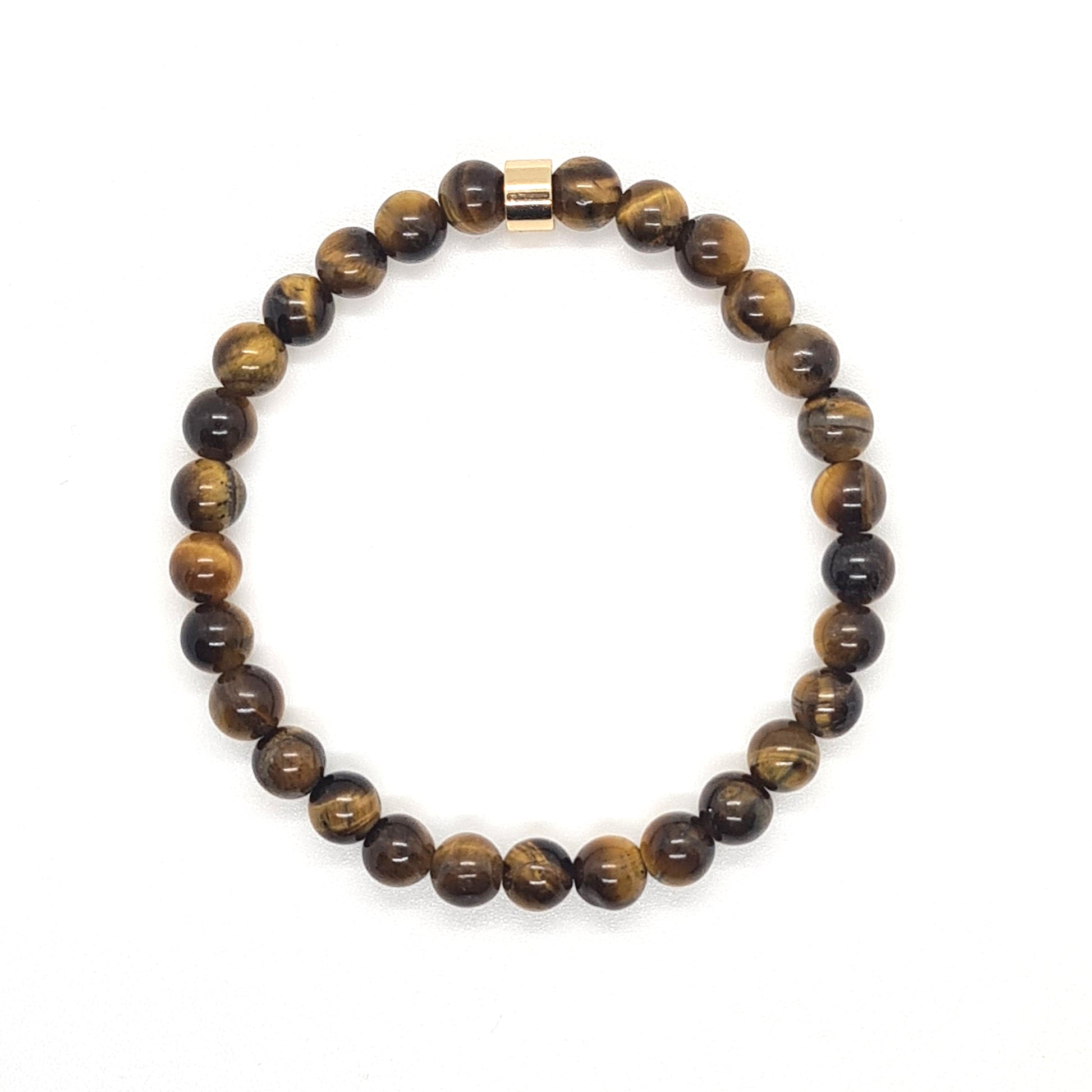 e gemstone bracelet in 6mm beads with gold accessory from above