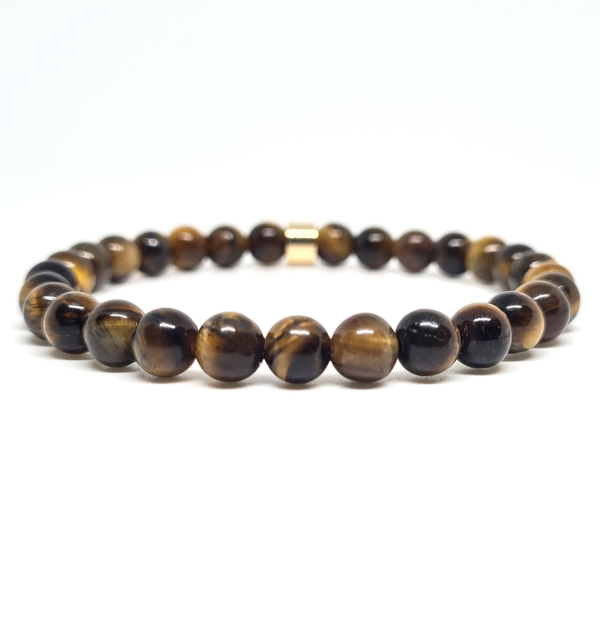 Tiger eye gemstone bracelet in 6mm beads with gold accessory