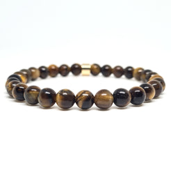 Tiger eye gemstone bracelet in 6mm beads with gold accessory