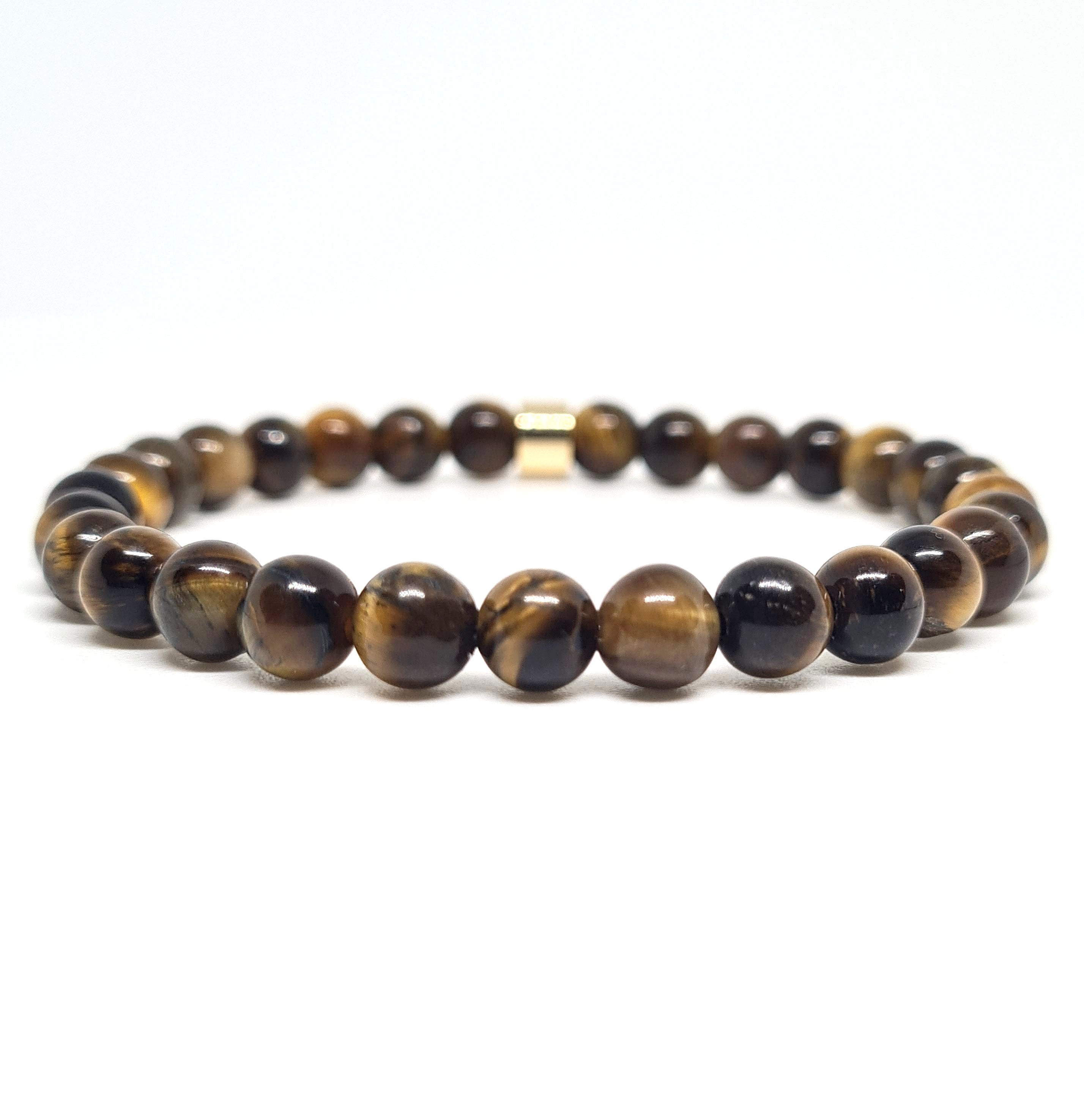 Tiger eye gemstone bracelet in 6mm beads with gold accessory