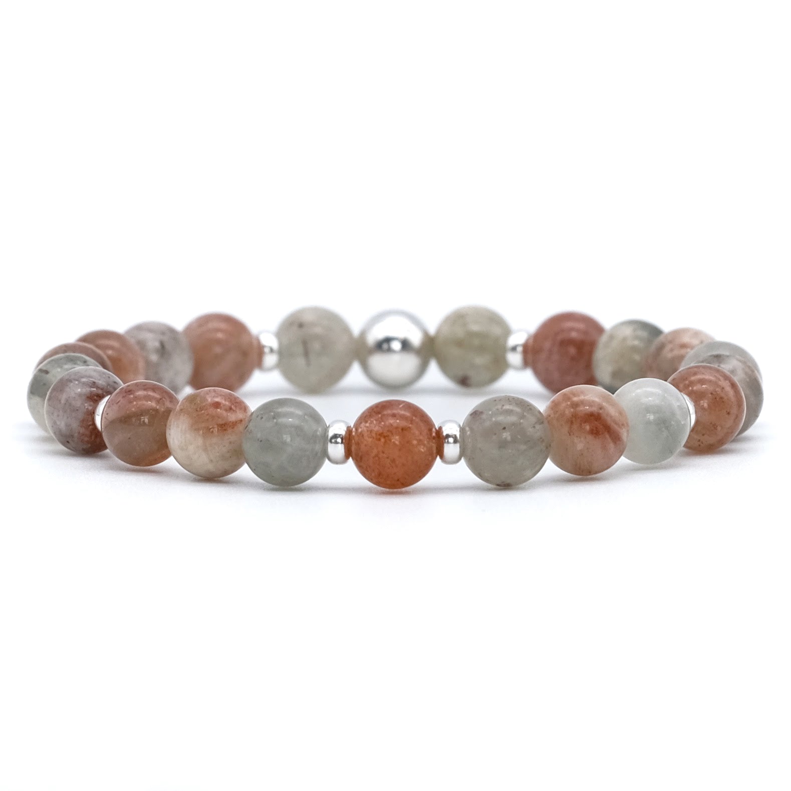 Arusha sunstone gemstone bracelet in 8mm with 925 silver accessories