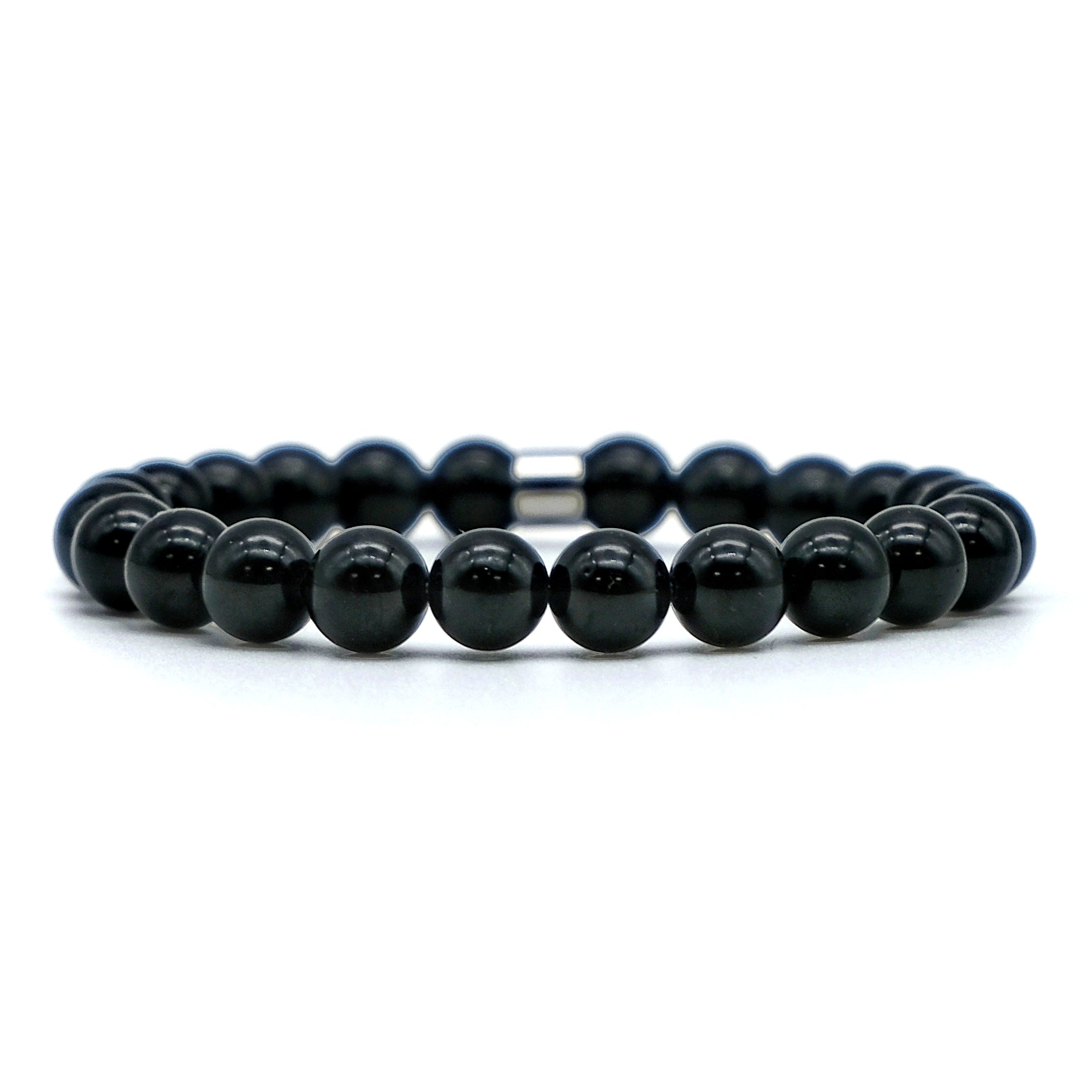 8mm Black Tourmaline gemstone bracelet with stainless steel accessory