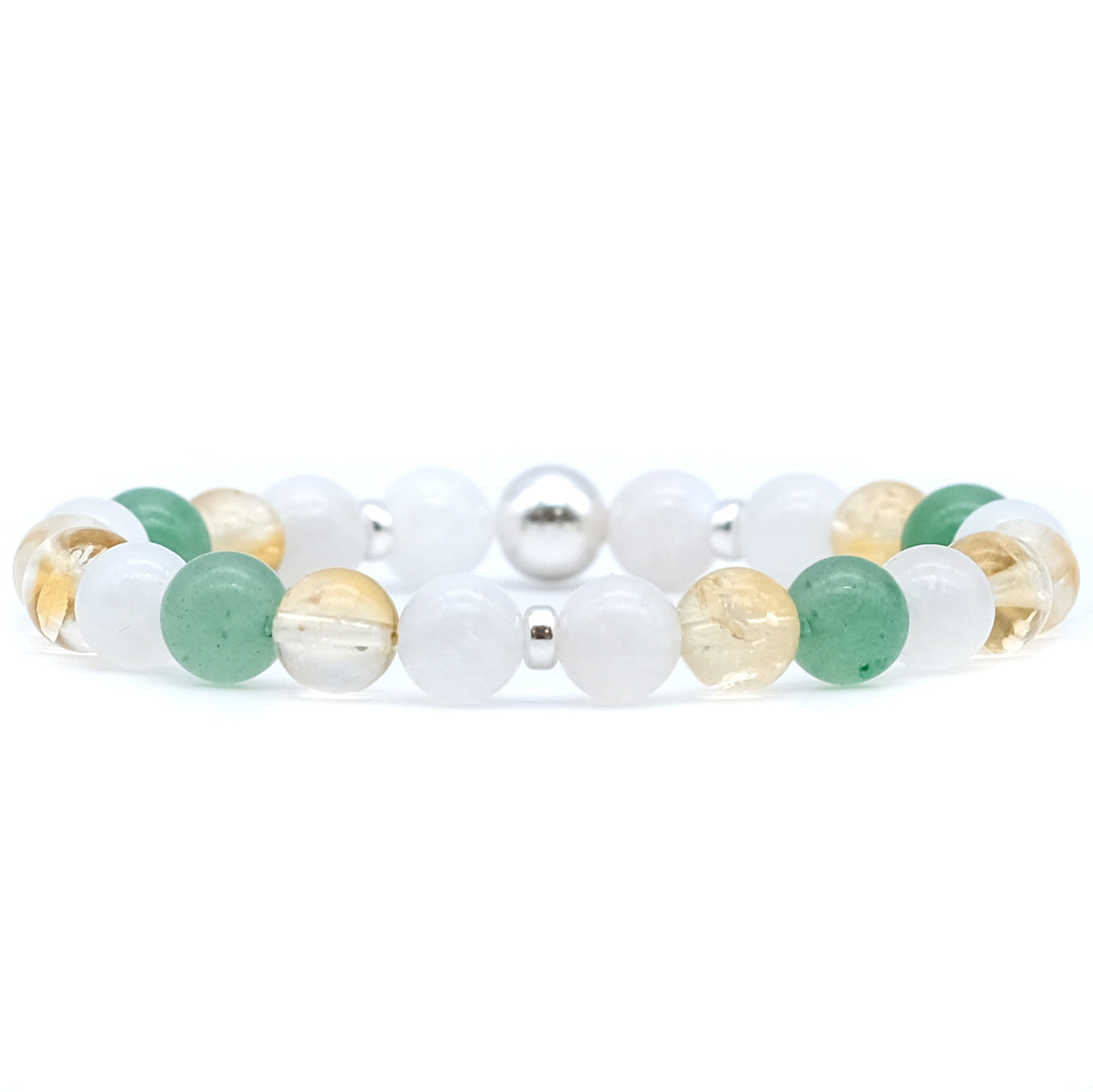 An aventurine, moonstone and citrine gemstone bracelet with silver accessories