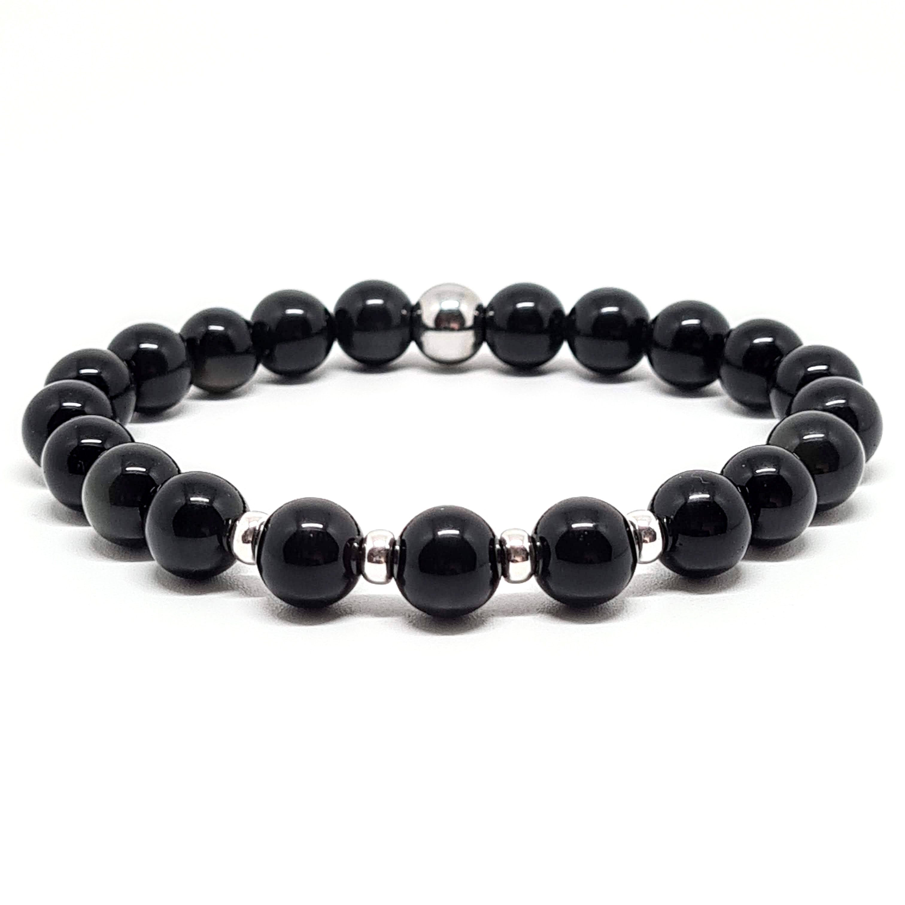 Black Obsidian Gemstone Bracelet with 925 silver accessories 