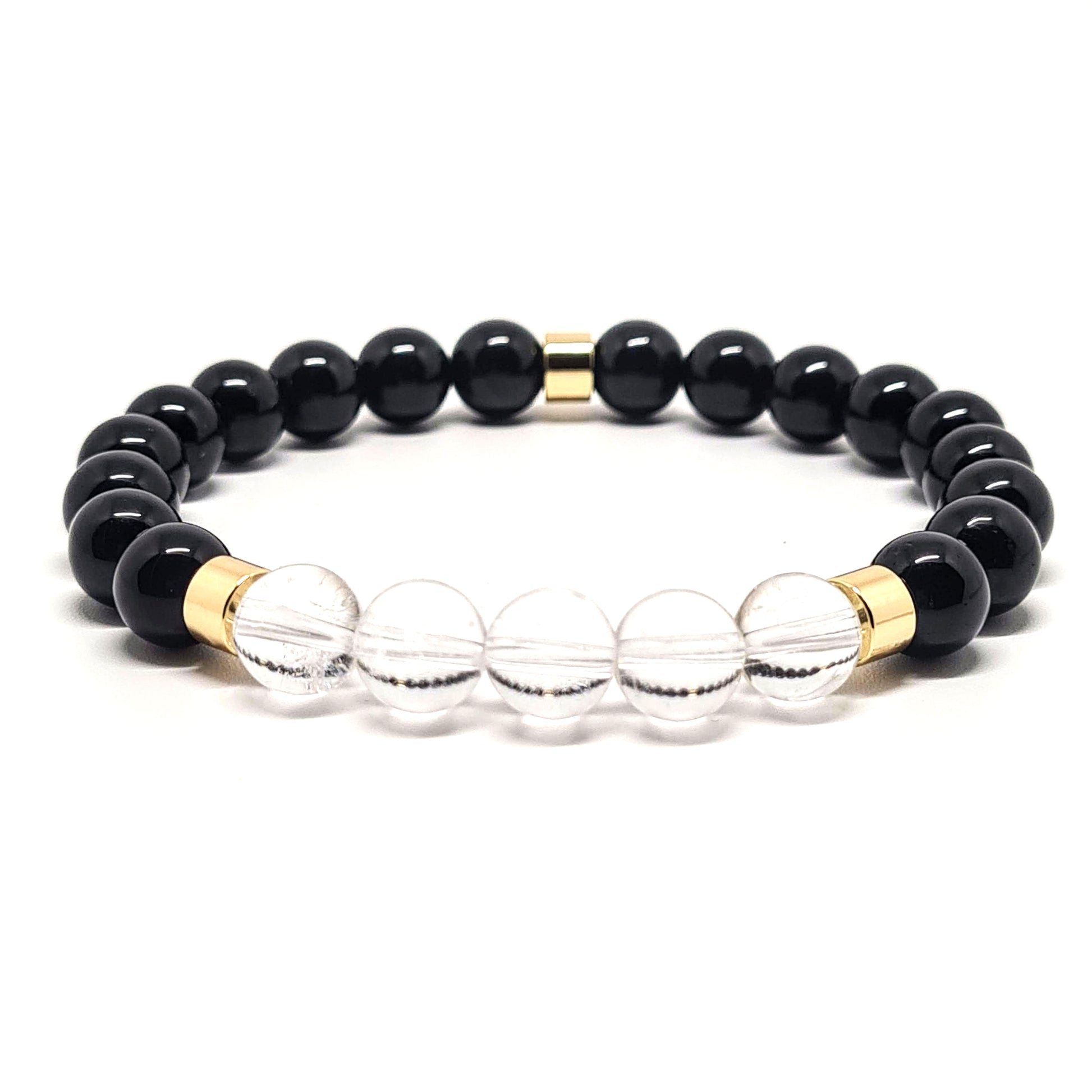 Black Tourmaline and Clear Quartz Gemstone bracelet with 18ct gold plated accessories