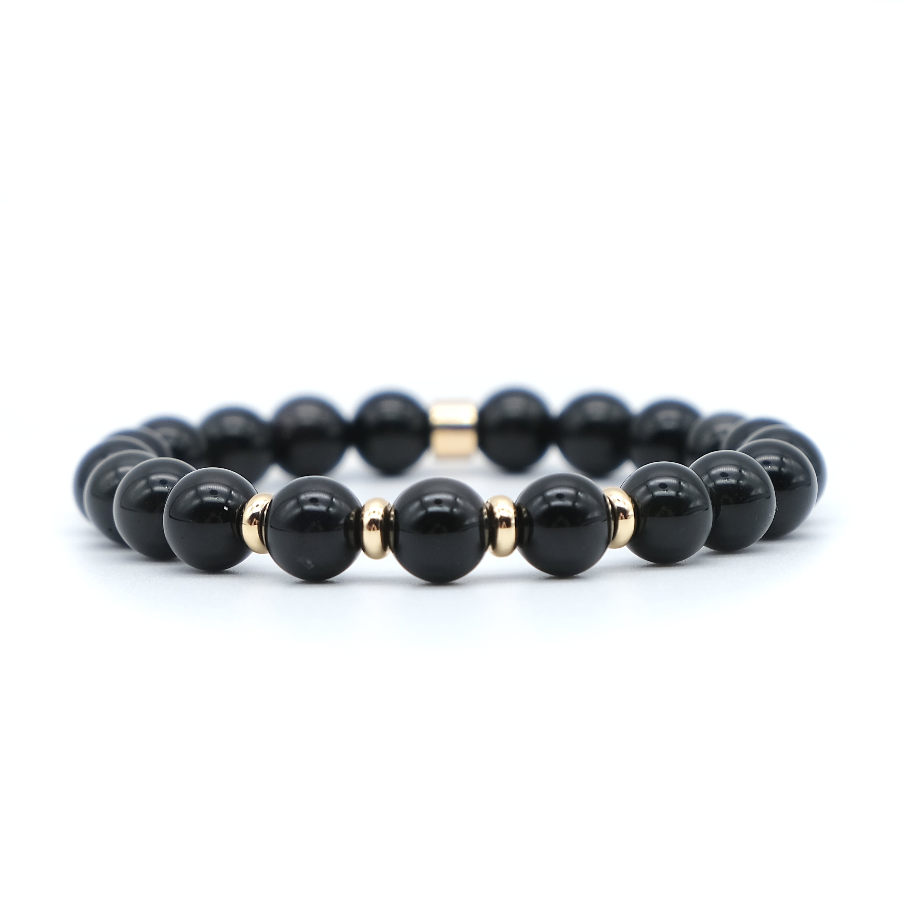 Black Obsidian Gemstone Bracelet with 18ct gold plated accessories 