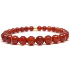 8mm Red Carnelian gemstone bracelet with gold accessories