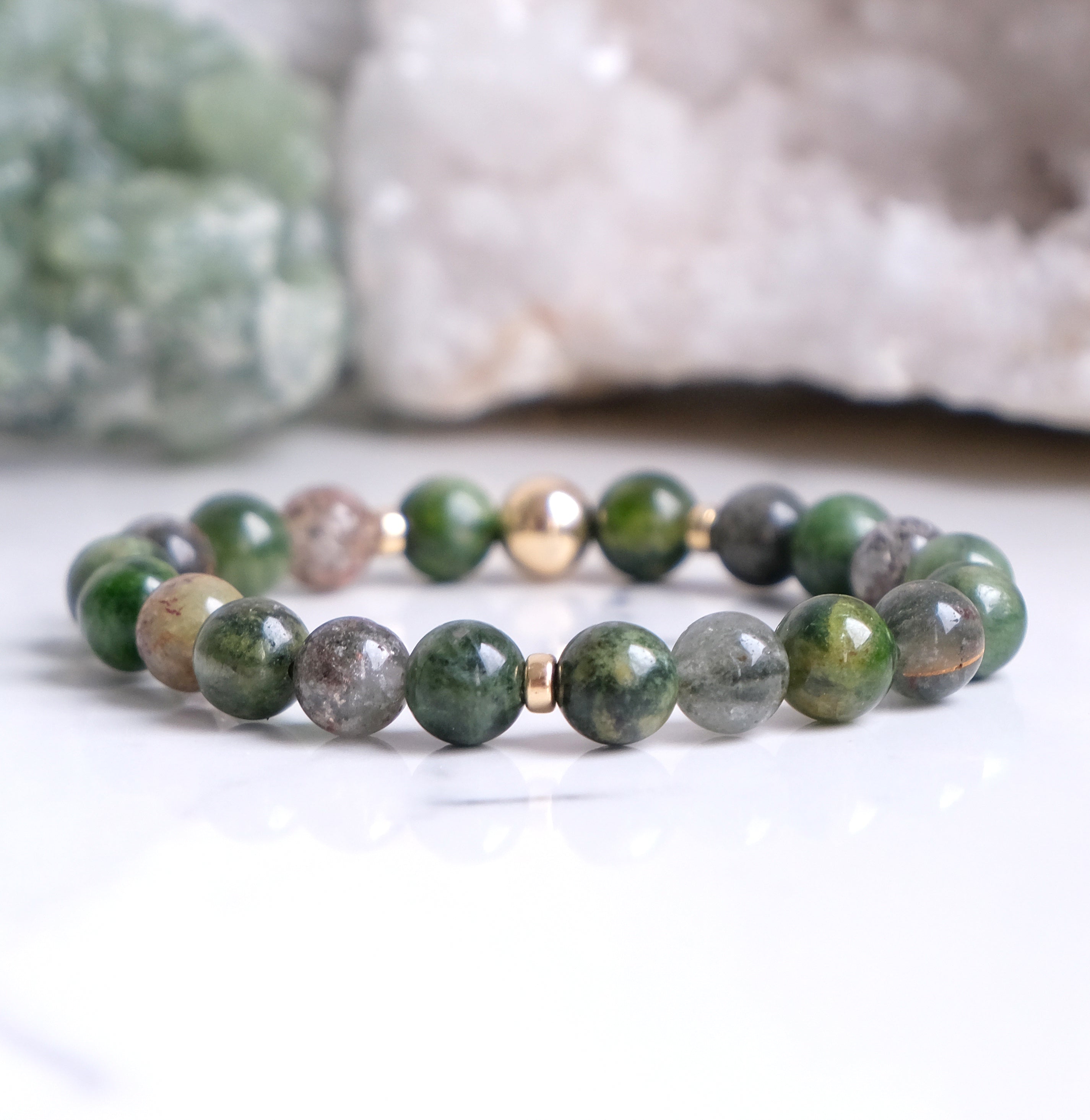 Diopside and Green Phantom Quartz Energy Gemstone Bracelet