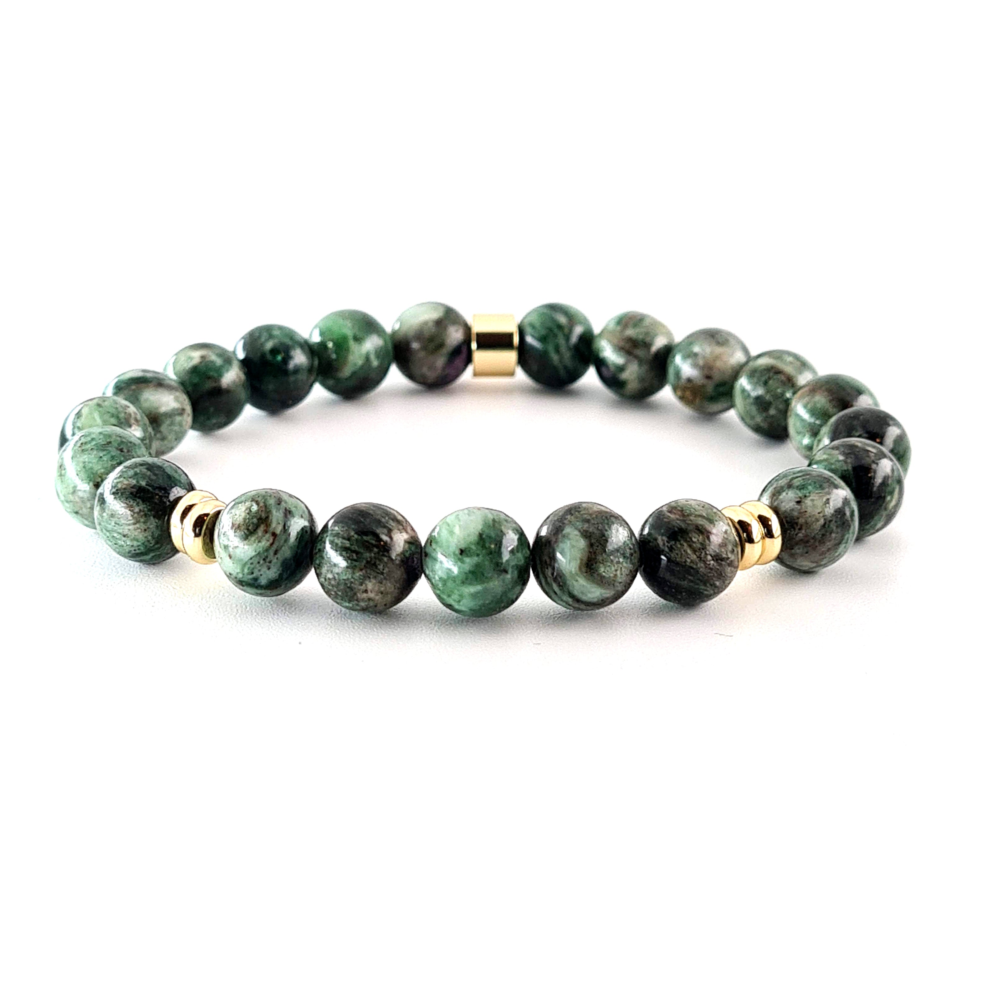 8mm Green Lepidolite Gemstone Bracelet with 18ct gold plated accessories