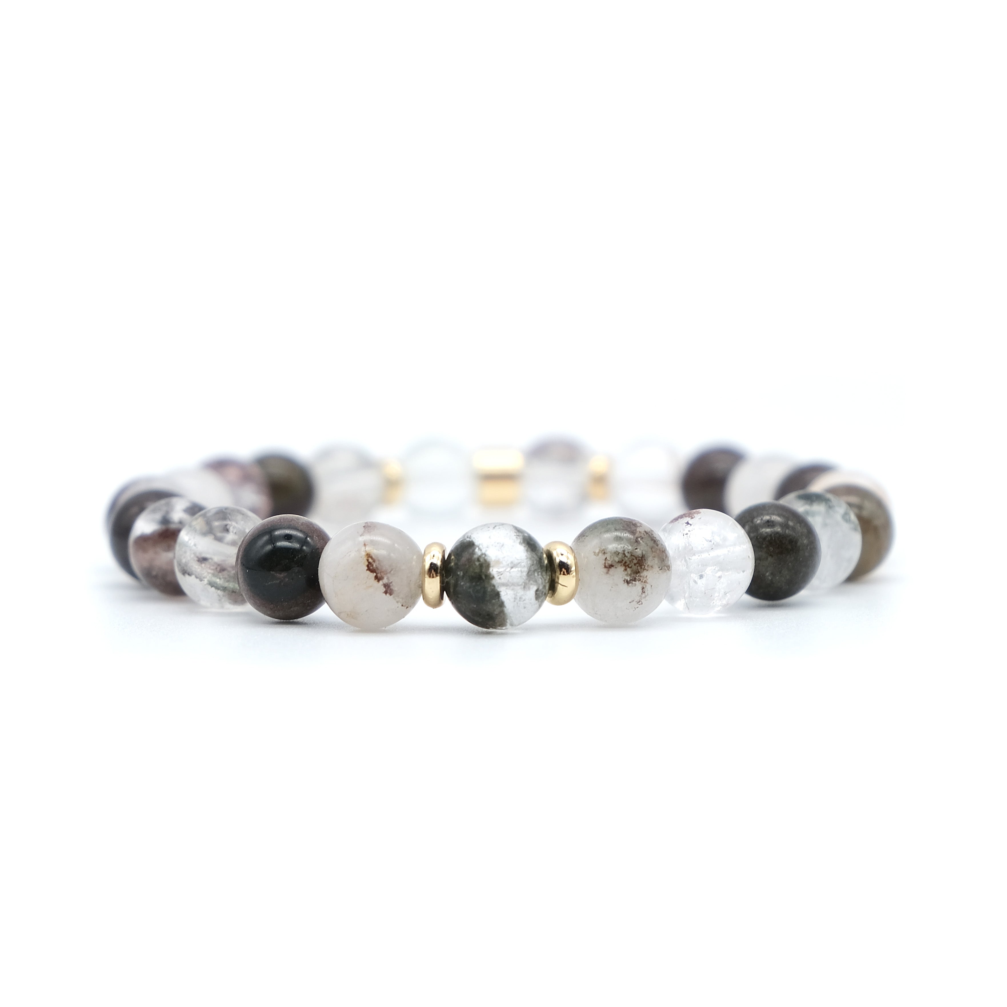 Green Phantom Quartz Gemstone Bracelet with 18ct gold plated accessories