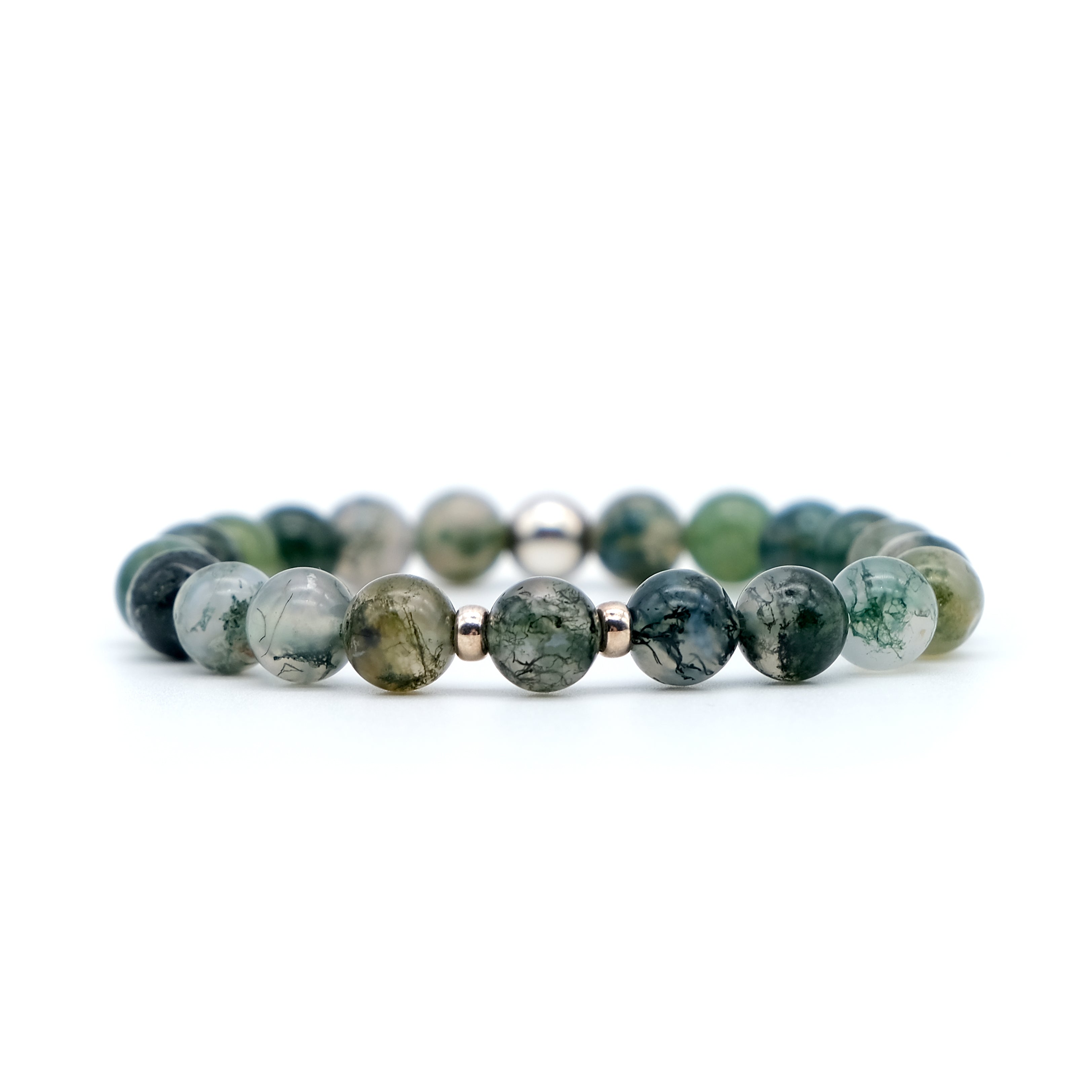 8mm Moss Agate Bracelet with 925 Silver accessories