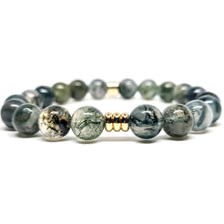 8mm Moss Agate Gemstone Bracelet with 18ct gold plated accessories