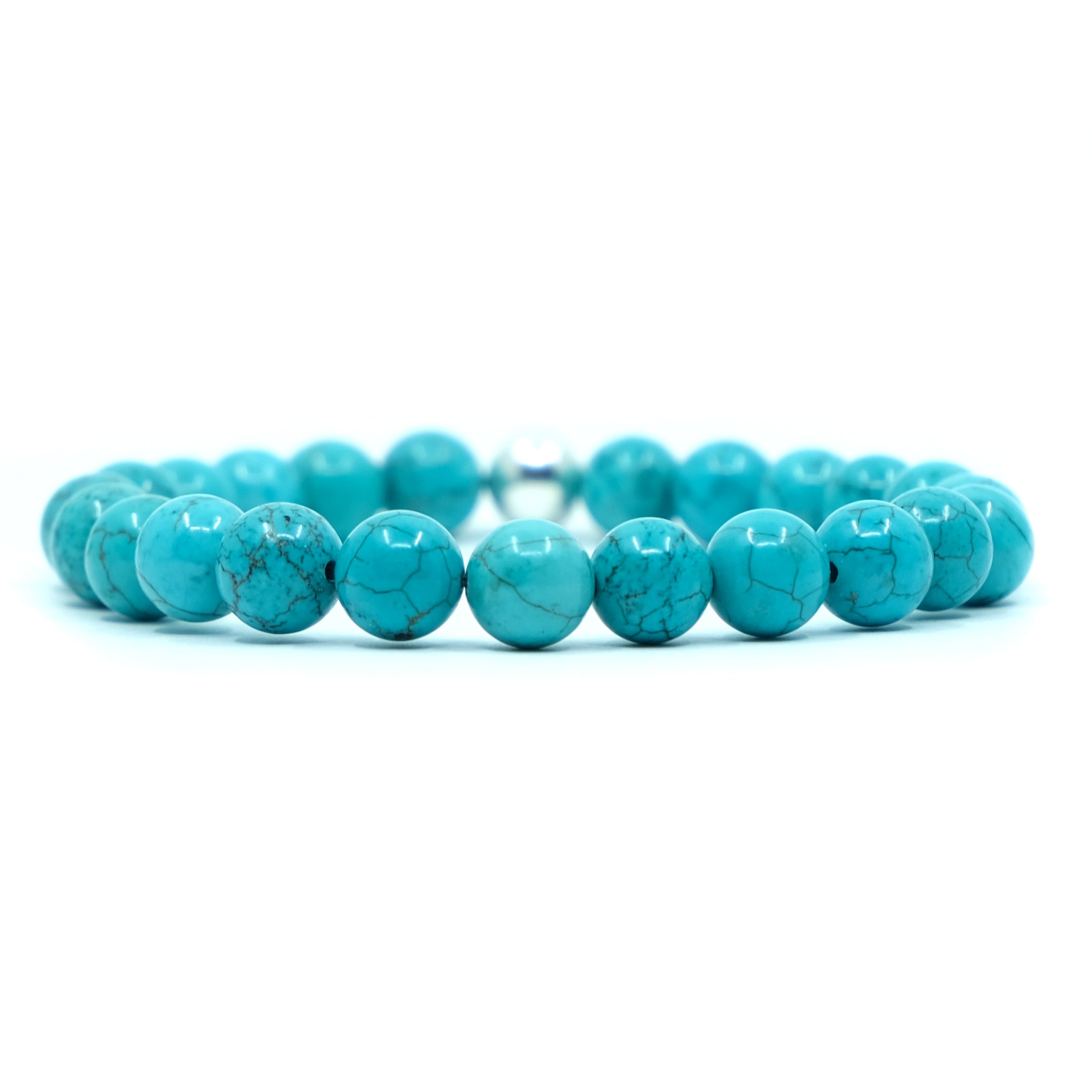 Turquoise gemstone stretch bracelet with 925 silver feature bead