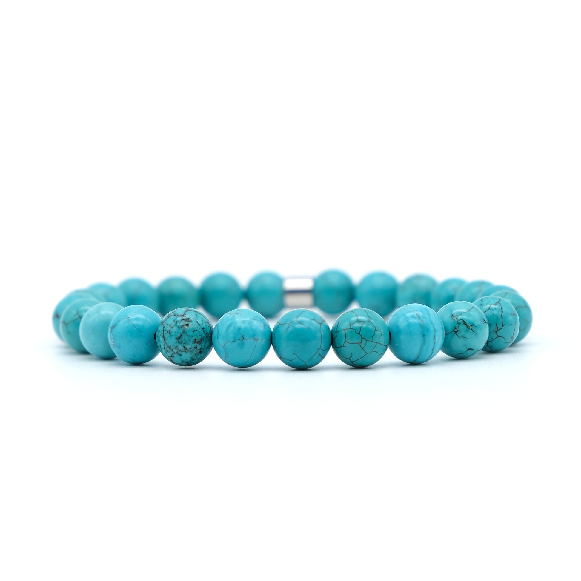 turquoise gemstone stretch bracelet with stainless steel  feature bead