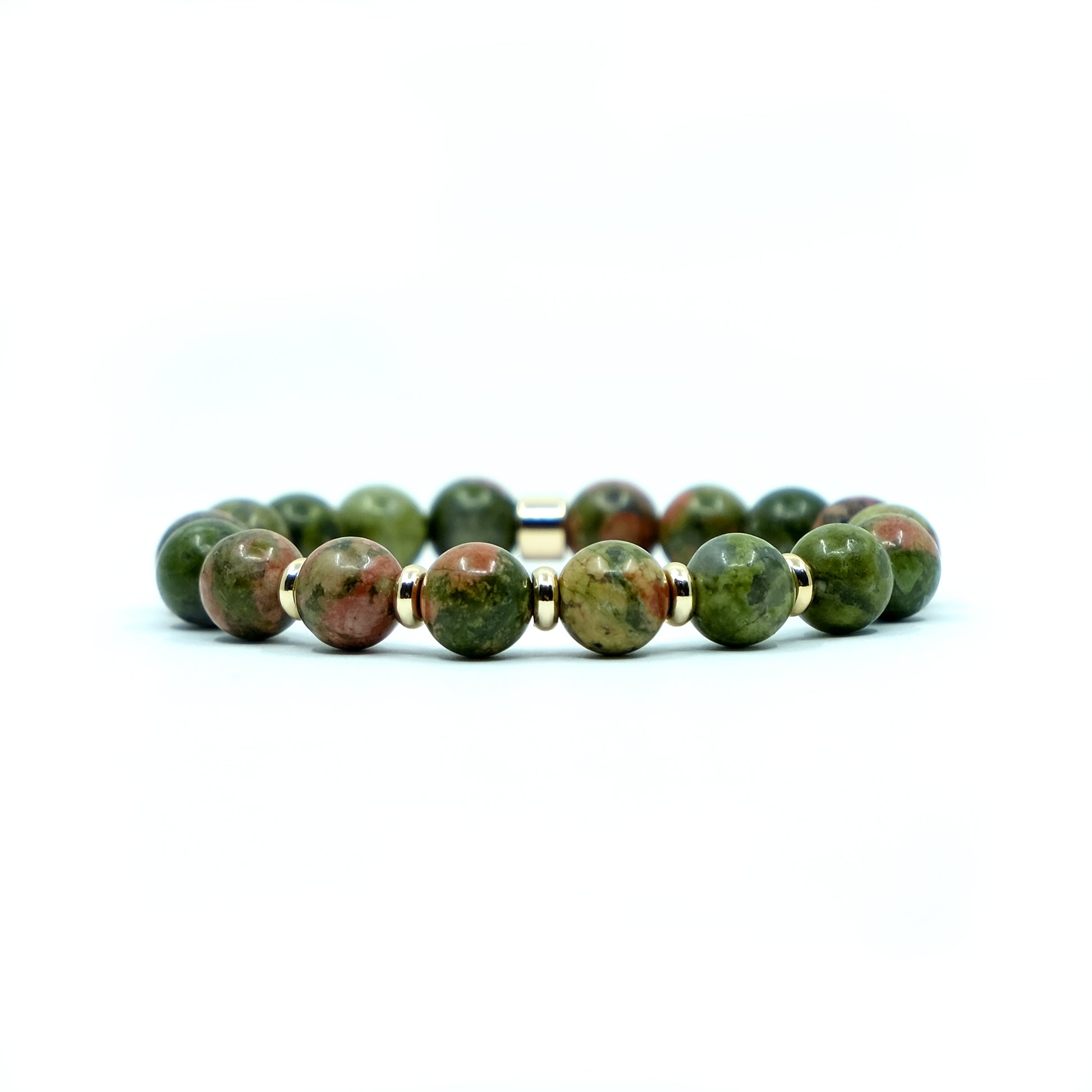 8mm Unakite Bracelet with 18ct gold accessories
