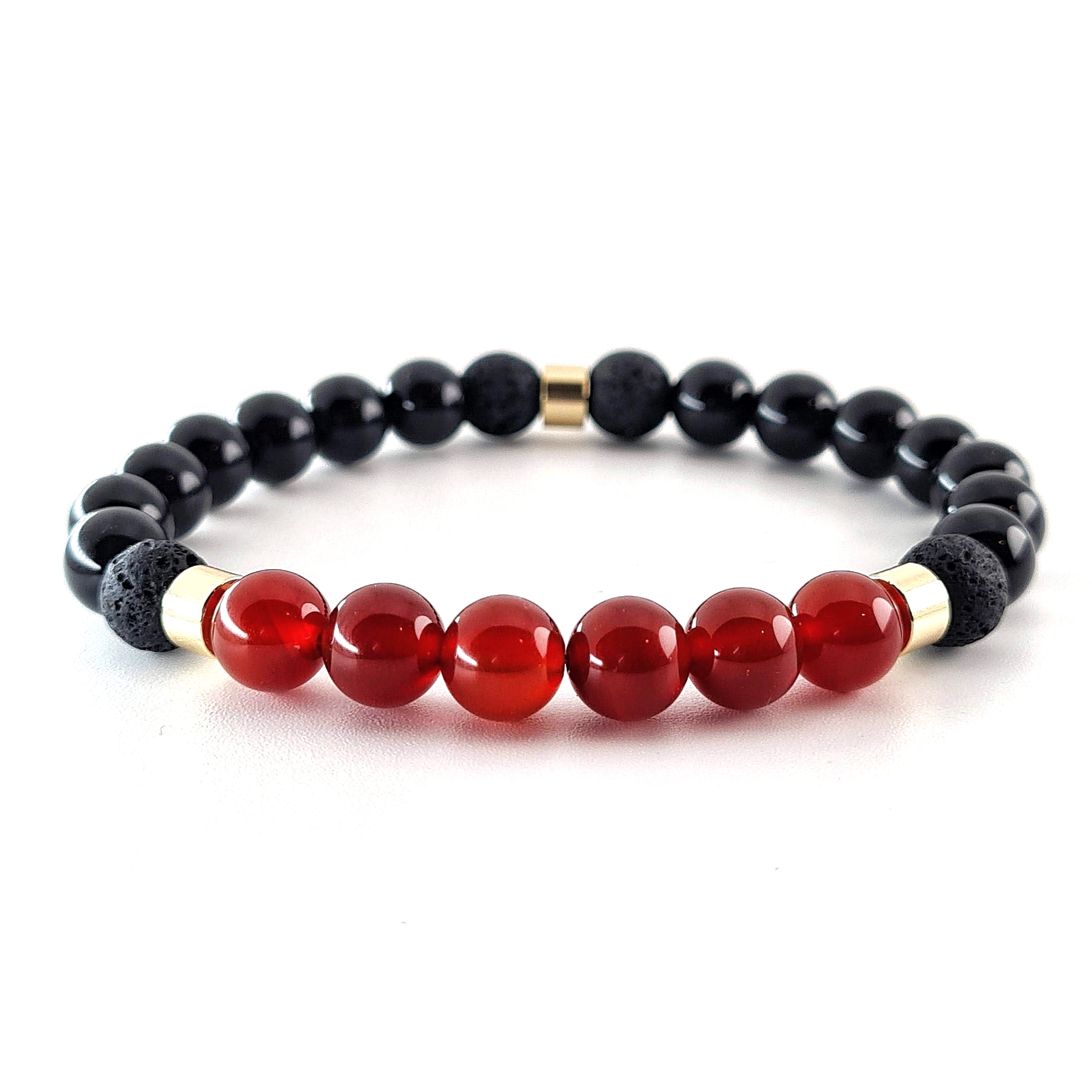 Carnelian onyx lava stone with gold accessories