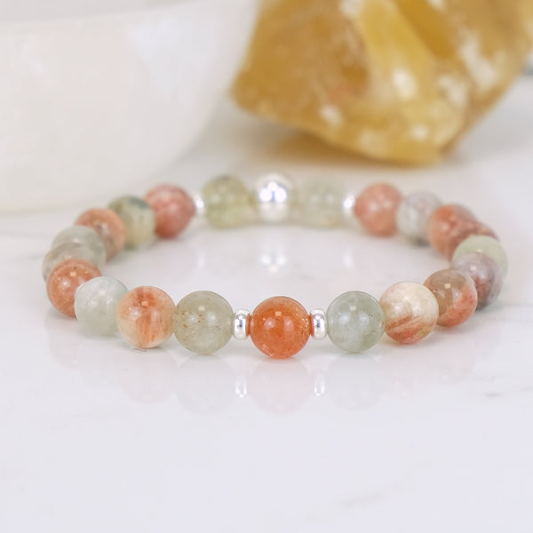 Arusha sunstone bracelet in 8mm with 925 sterling silver accessories