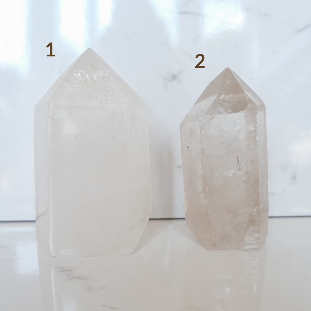 Clear quartz crystal towers