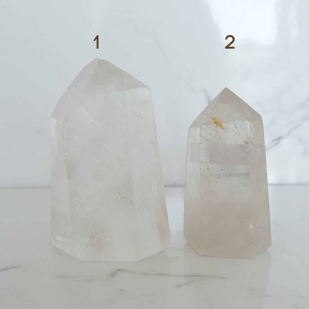 Large clear quartz crystal towers