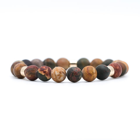 picasso jasper 8mm gemstone stretch bracelet with gold colum accents