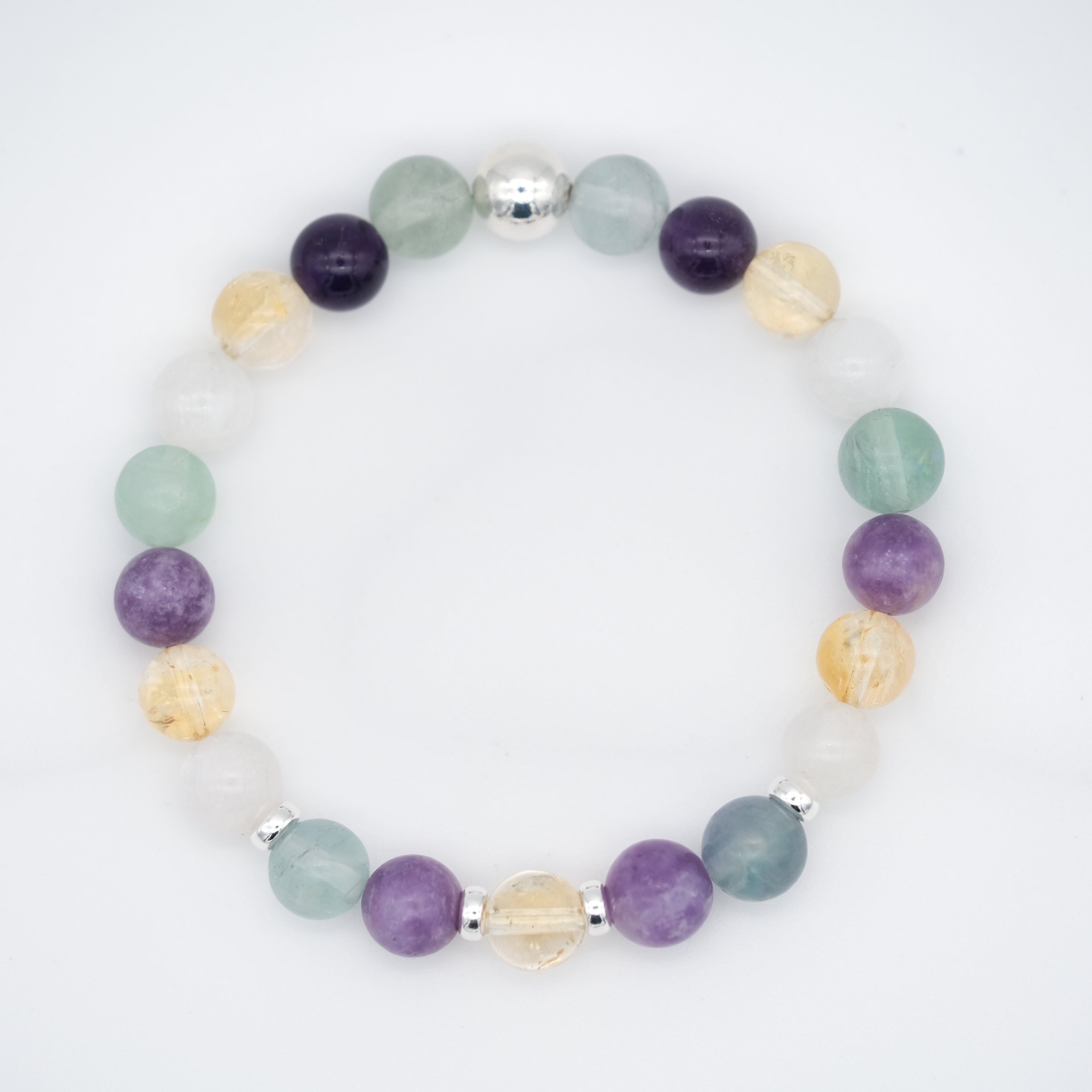 Samayla menopause gemstone bracelet in 8mm beads with silver accessories from above