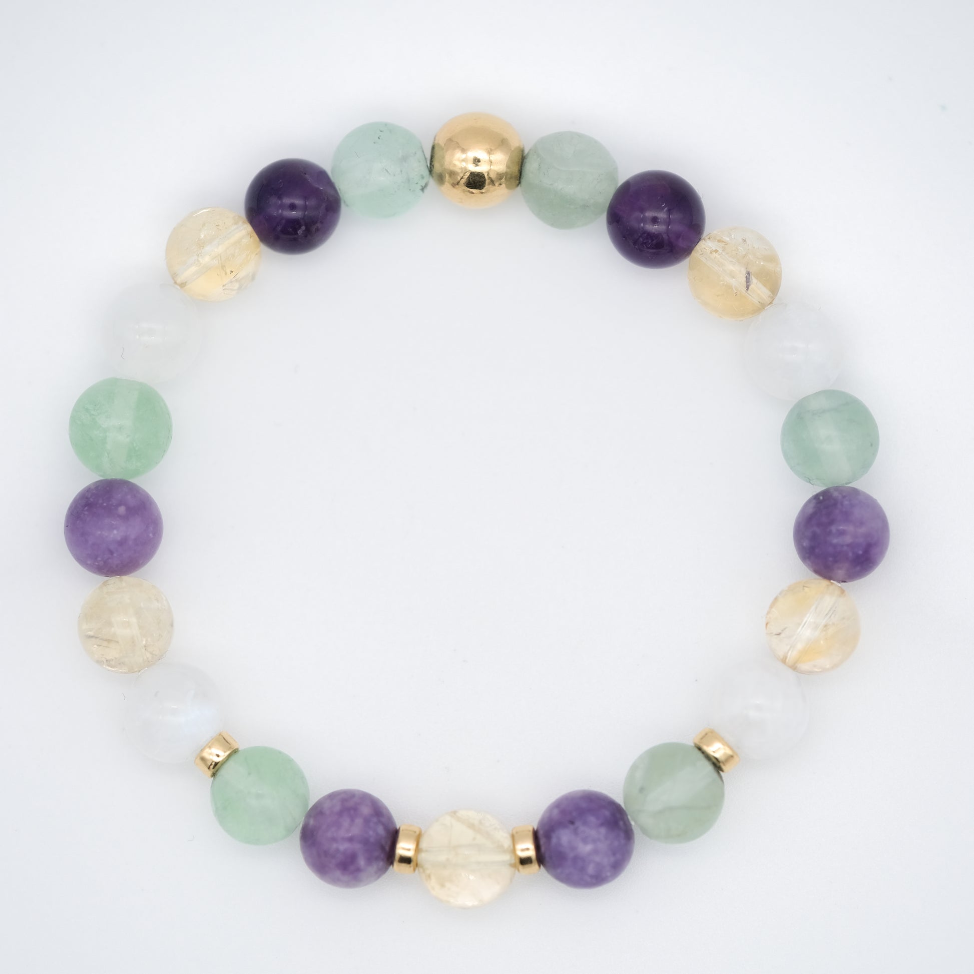 Samayla menopause gemstone bracelet in 8mm beads with gold filled accessories from above