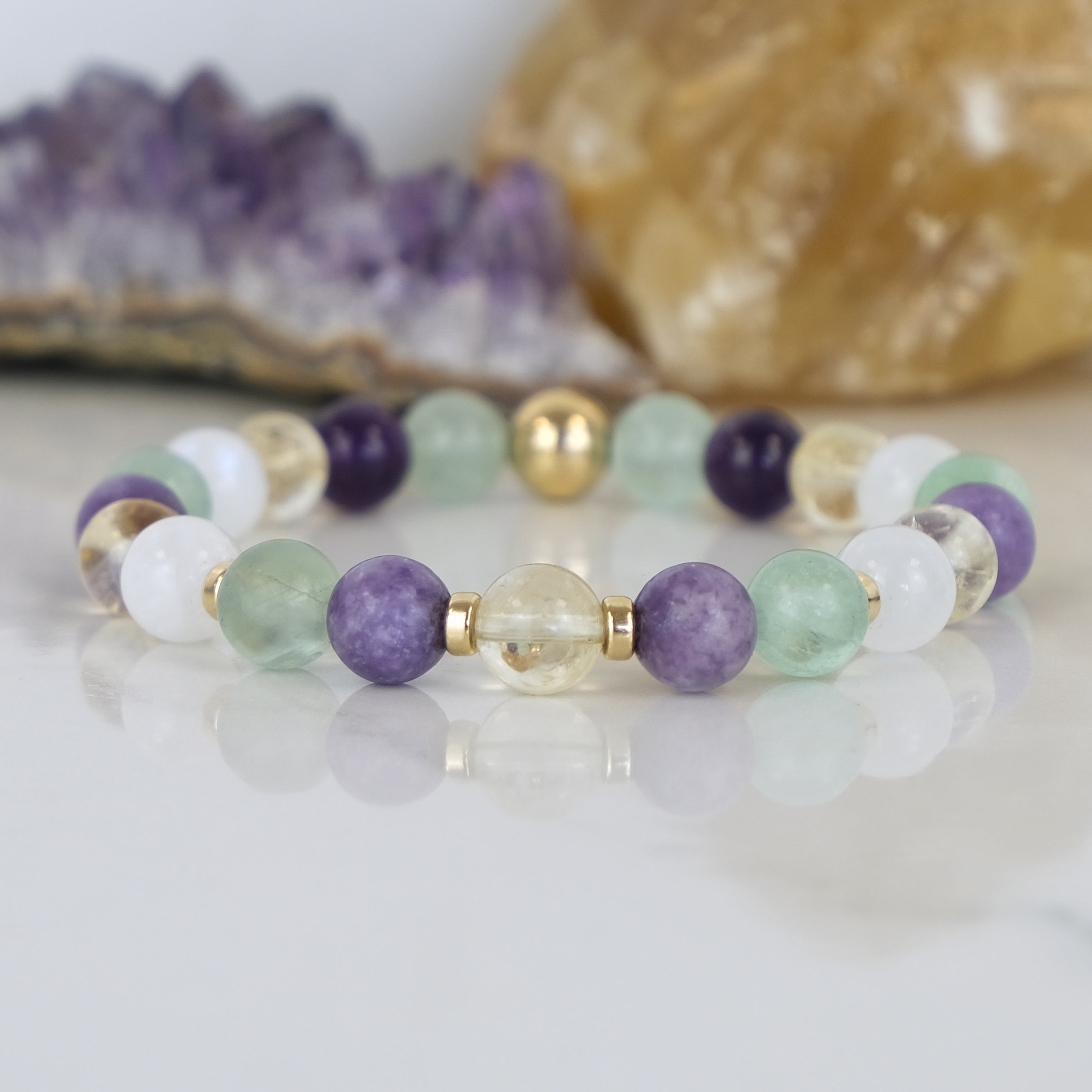 Samayla menopause gemstone bracelet in 8mm beads with gold filled accessories