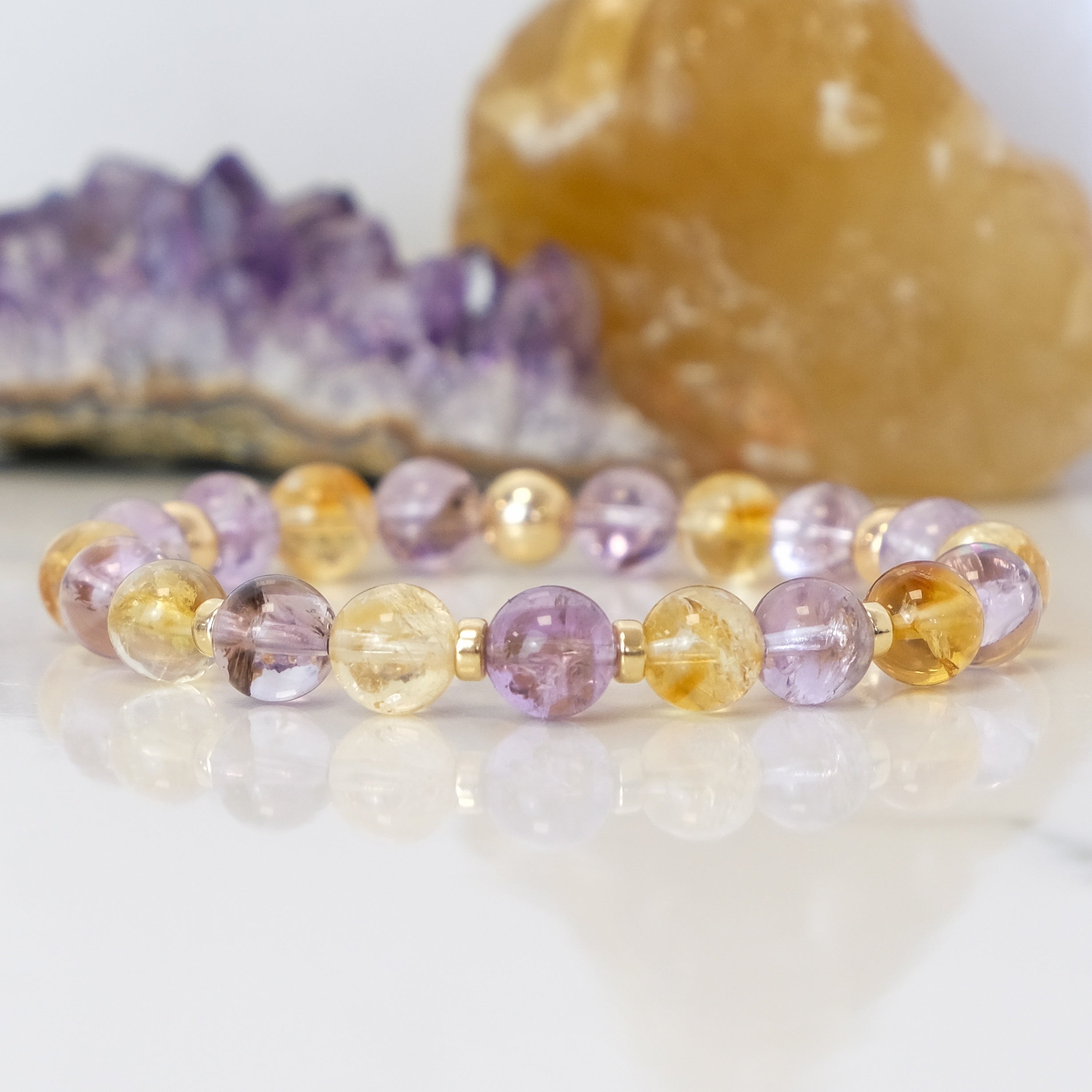 Amethyst and Citrine gemstone bracelet with 14kt gold filled accessories